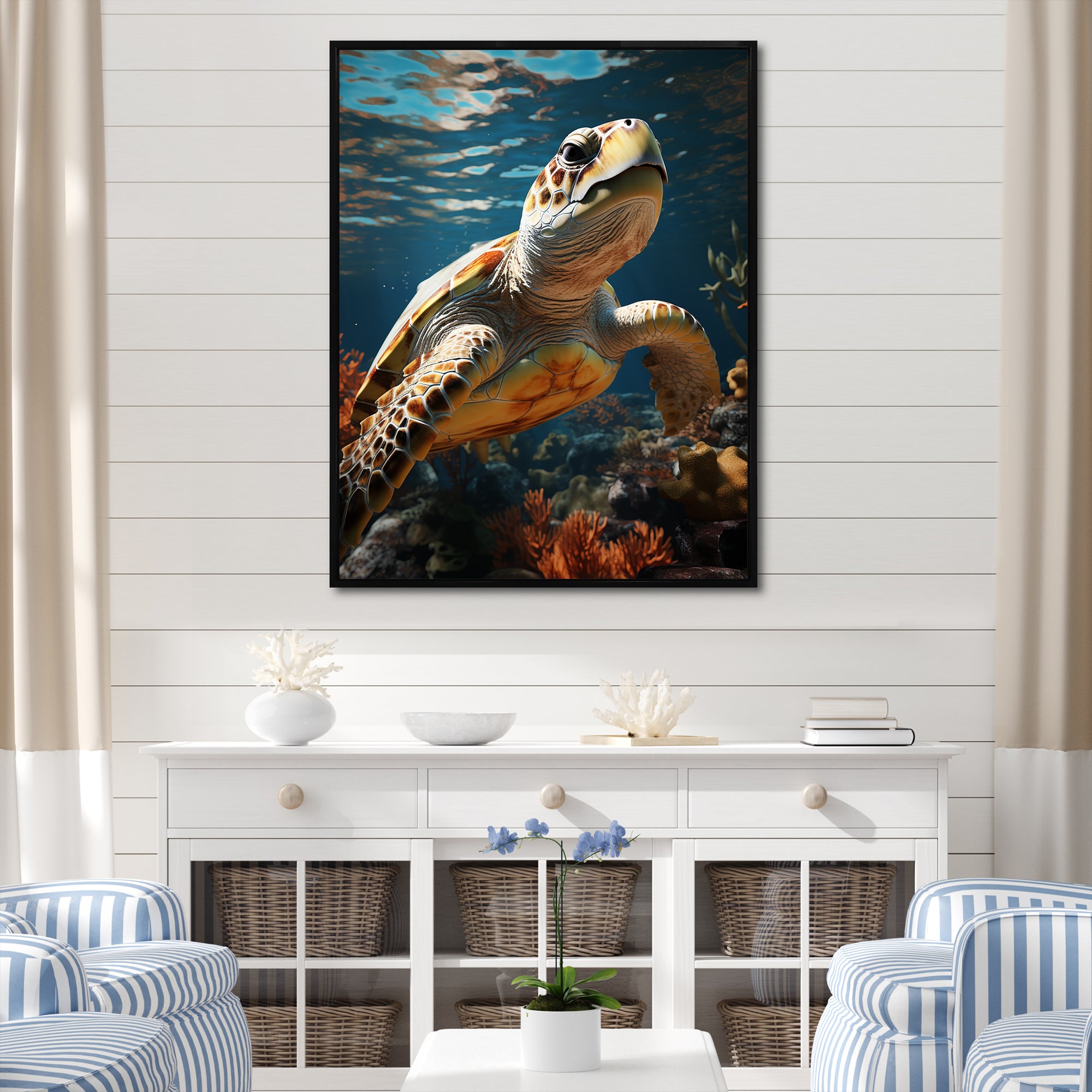Whimsical Of A Turtle As An Ocean Explorer - Turtle Wall Decor