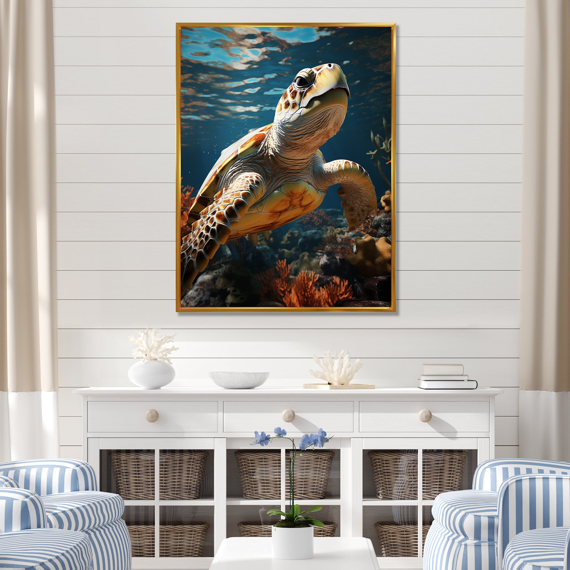 Whimsical Of A Turtle As An Ocean Explorer - Turtle Wall Decor