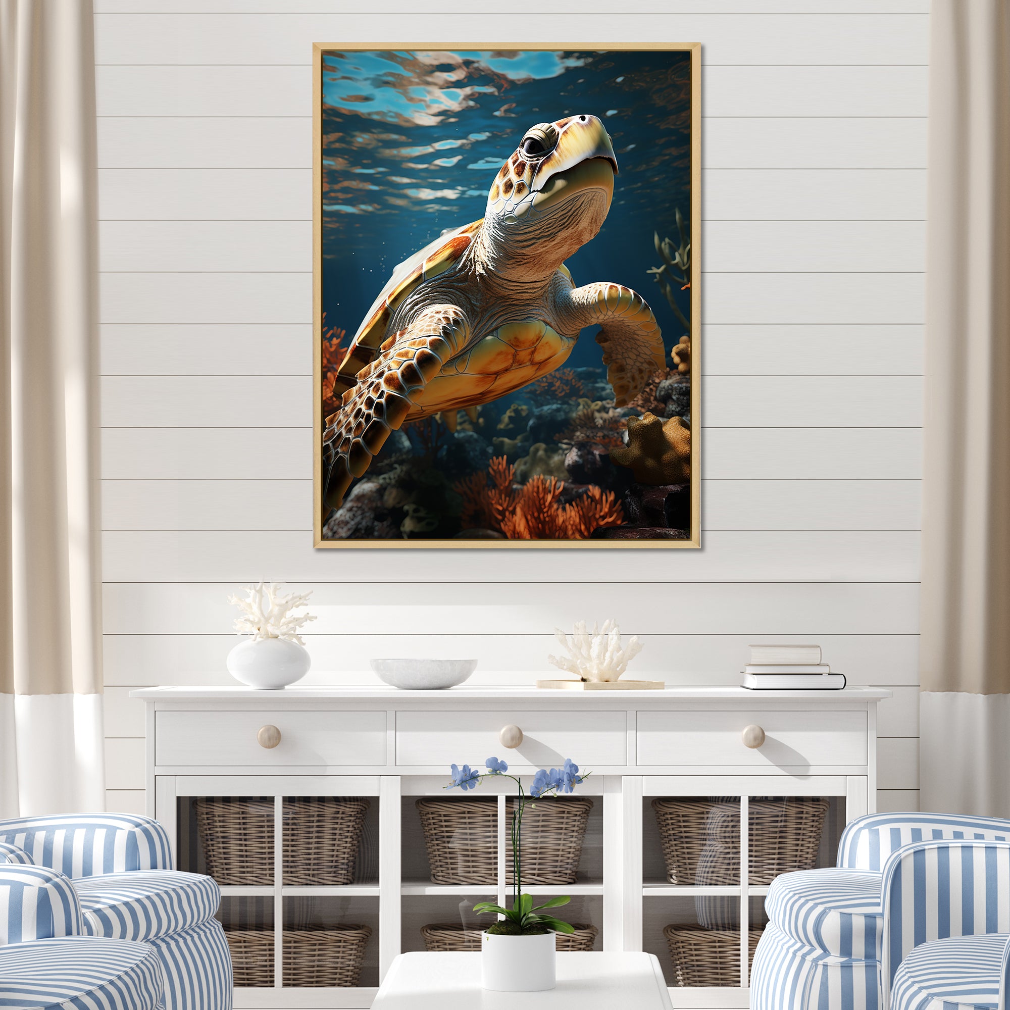 Whimsical Of A Turtle As An Ocean Explorer - Turtle Wall Decor