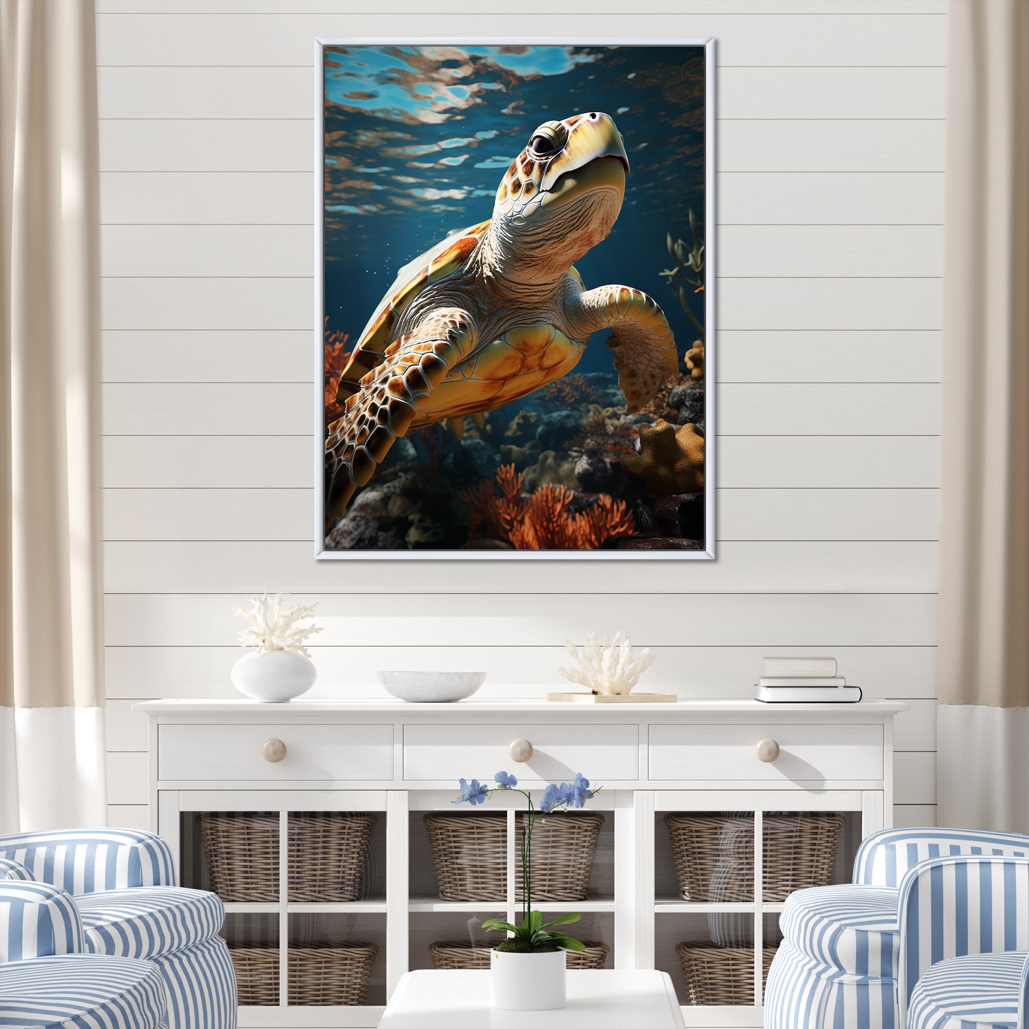 Whimsical Of A Turtle As An Ocean Explorer - Turtle Wall Decor