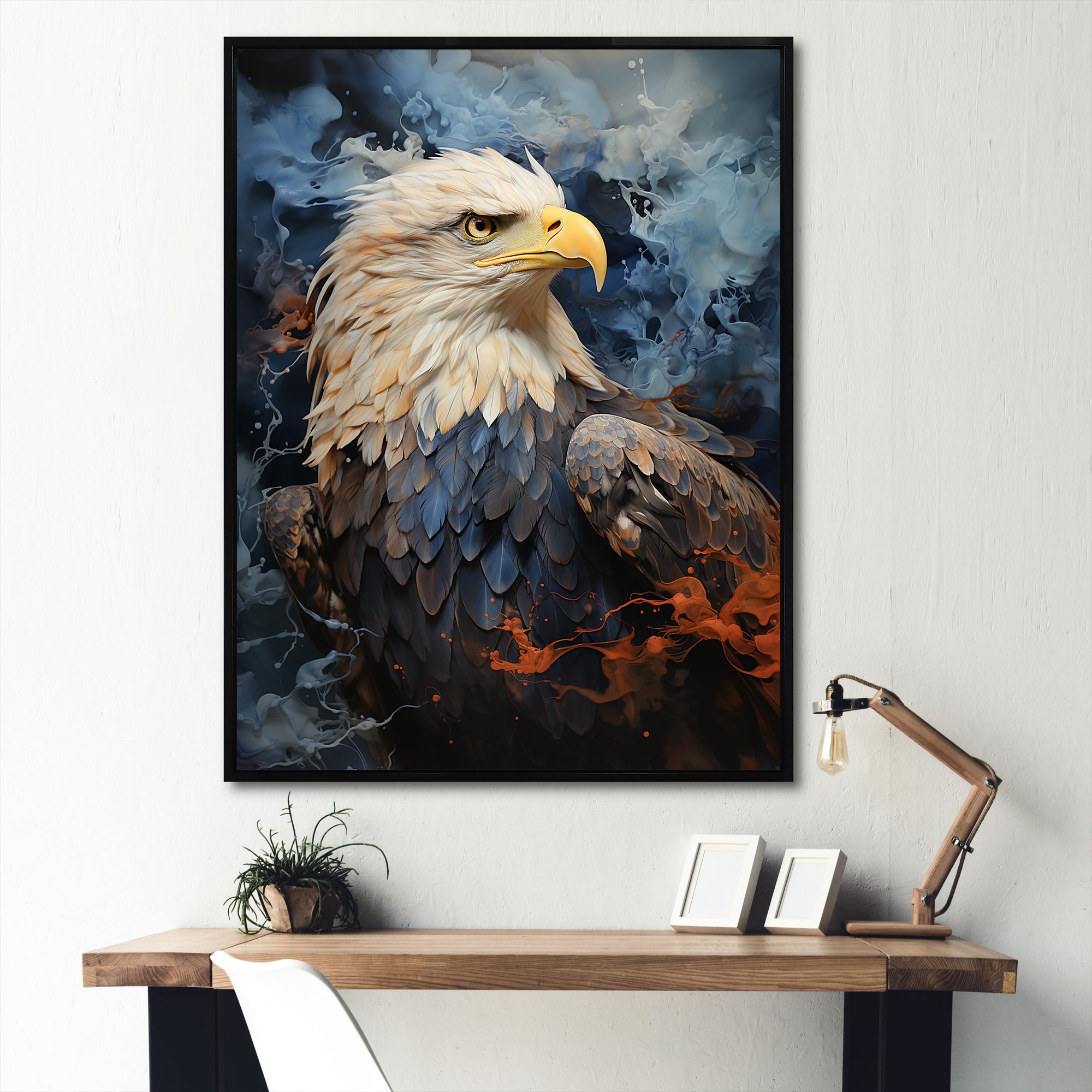 Blue and Black Abstract Eagle - Eagle Canvas Wall Art
