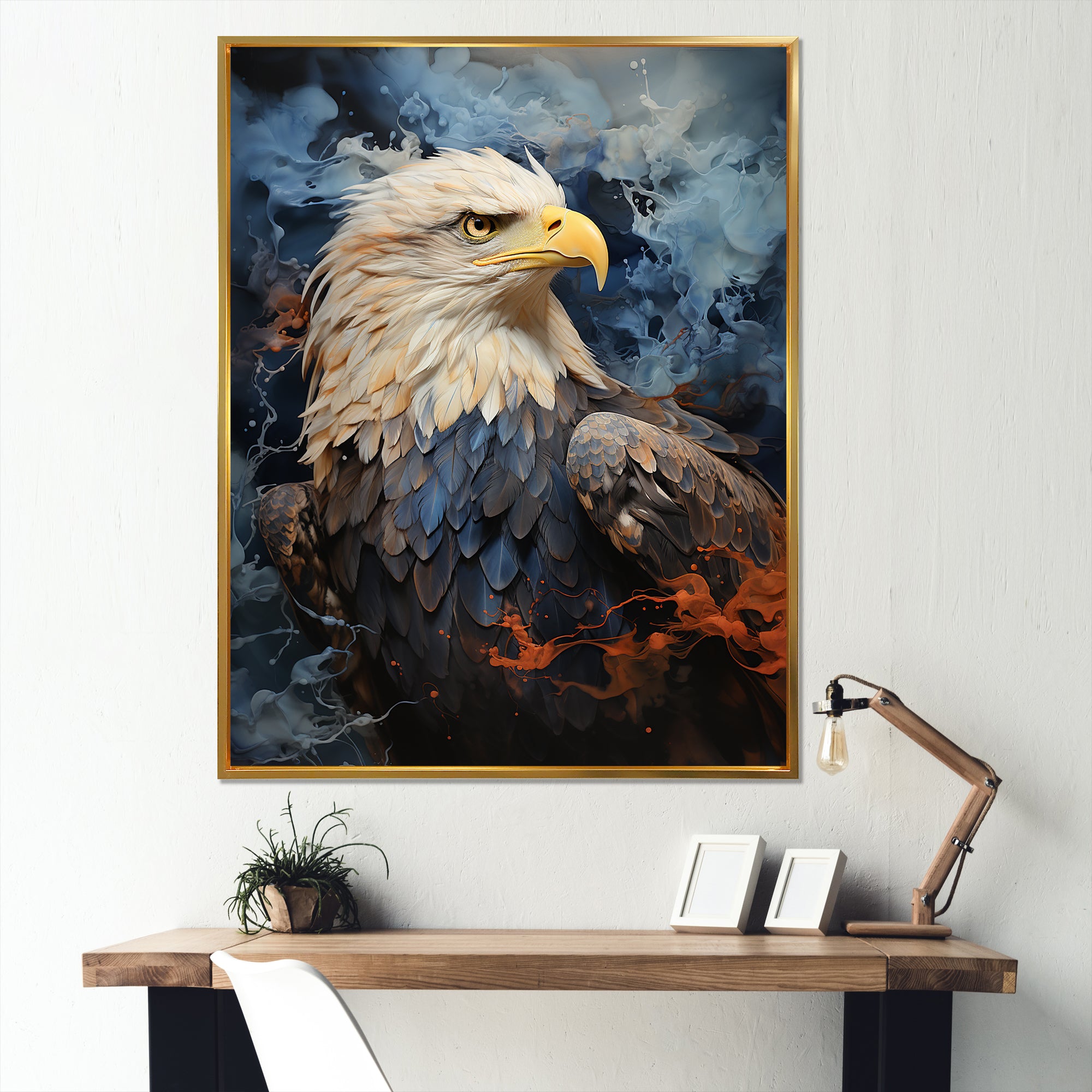 Blue and Black Abstract Eagle - Eagle Canvas Wall Art