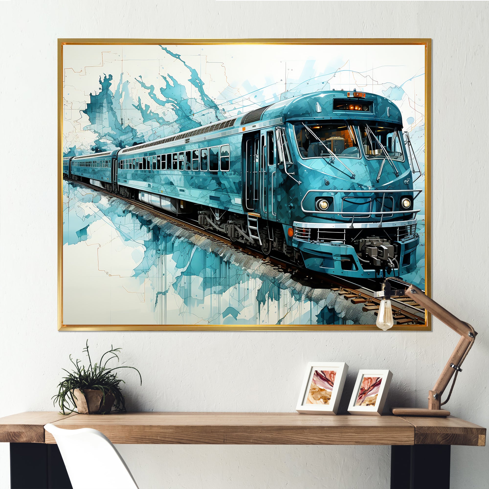 Blue and white Train Railway - Train Canvas Wall Art