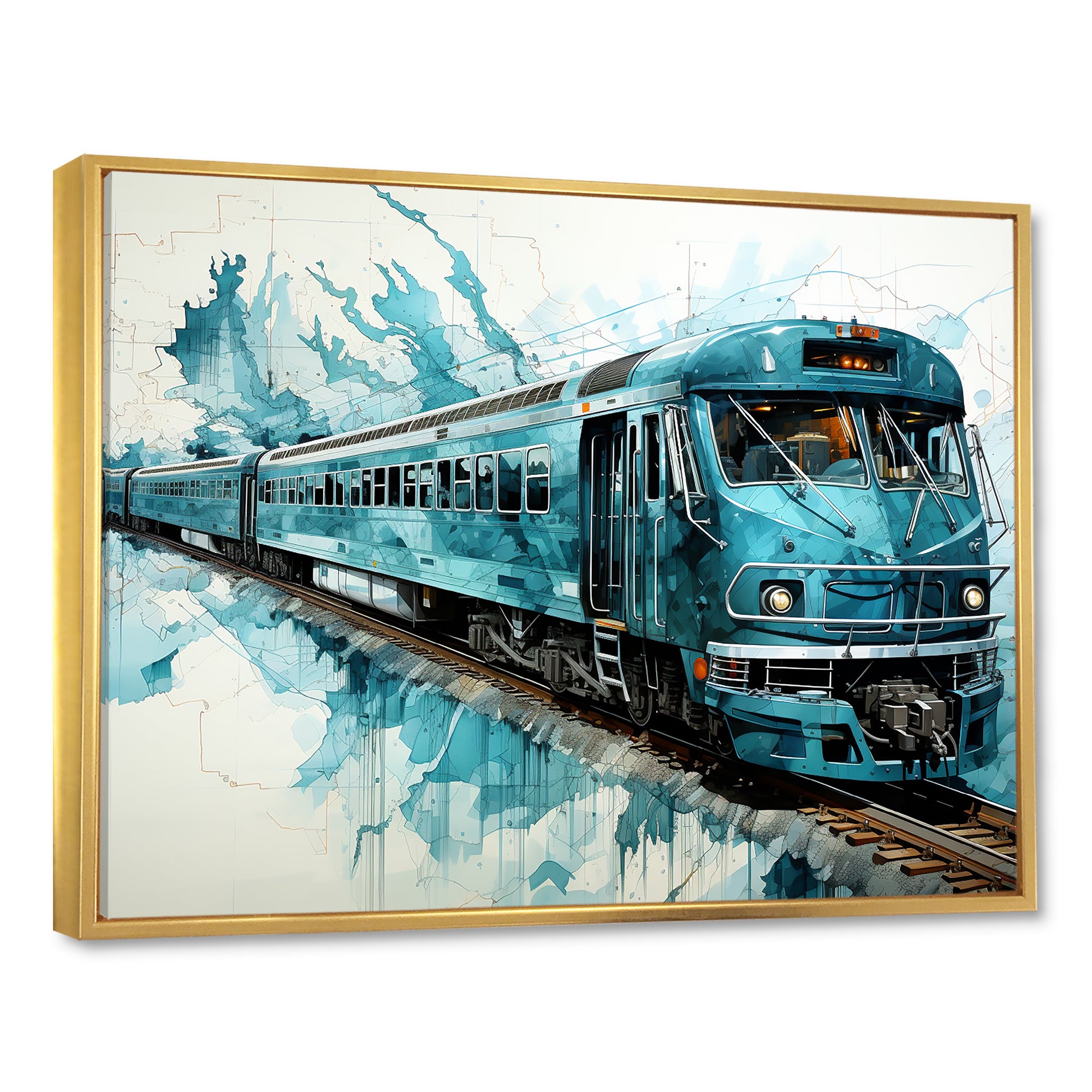 Blue and white Train Railway - Train Canvas Wall Art