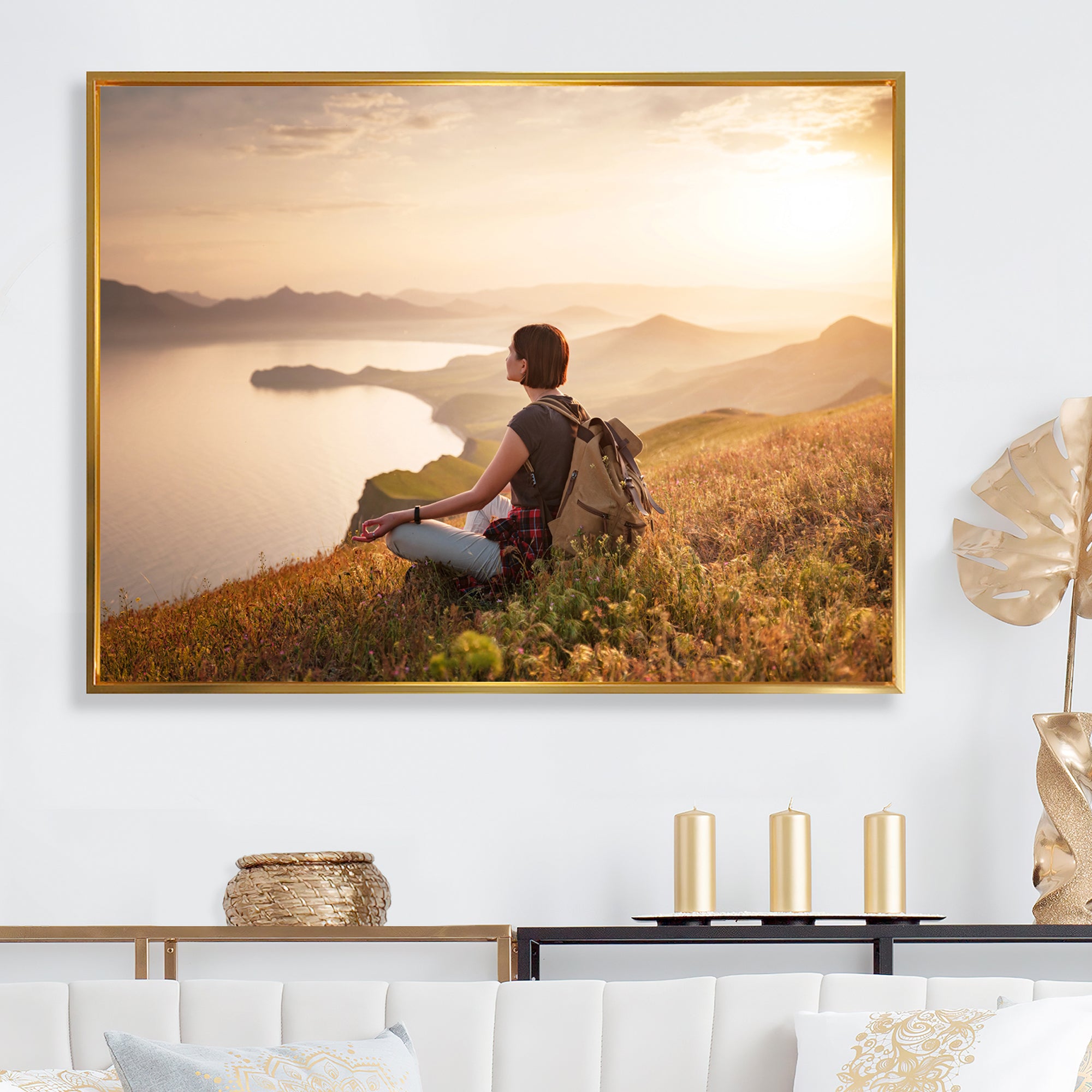 Relaxing Woman Hiking - Hiking Canvas Wall Art