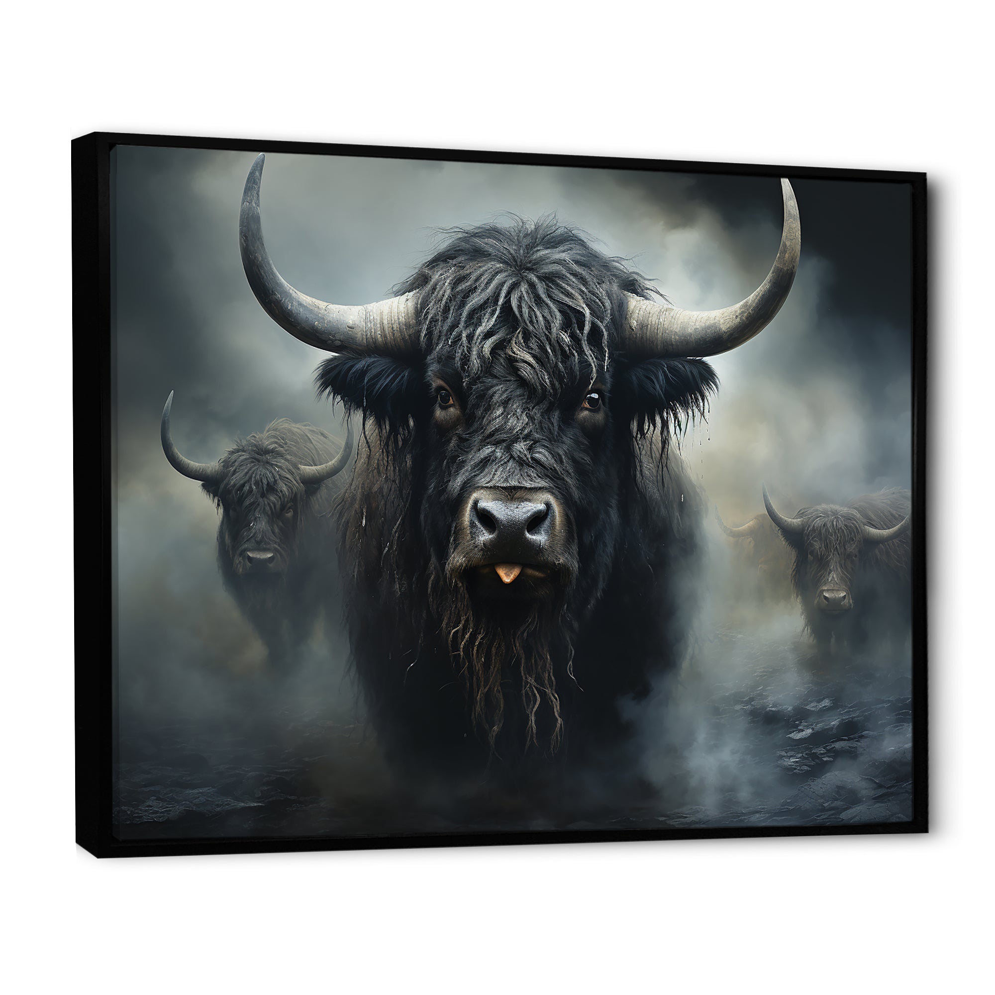 minimalism black Yaks snapshot - Yaks Framed Canvas Art