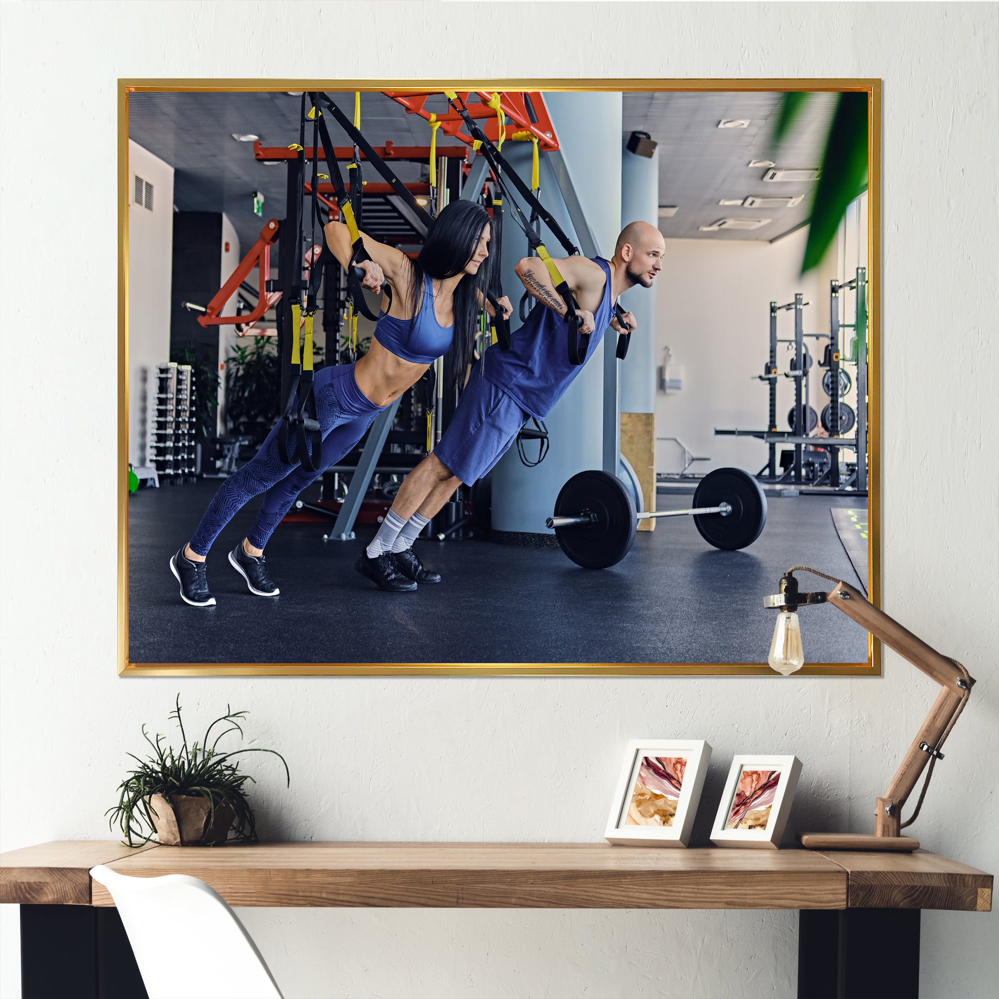Athletic Couple Robes Gym Training - Aerobic & Bodybuilding Canvas Wall Art