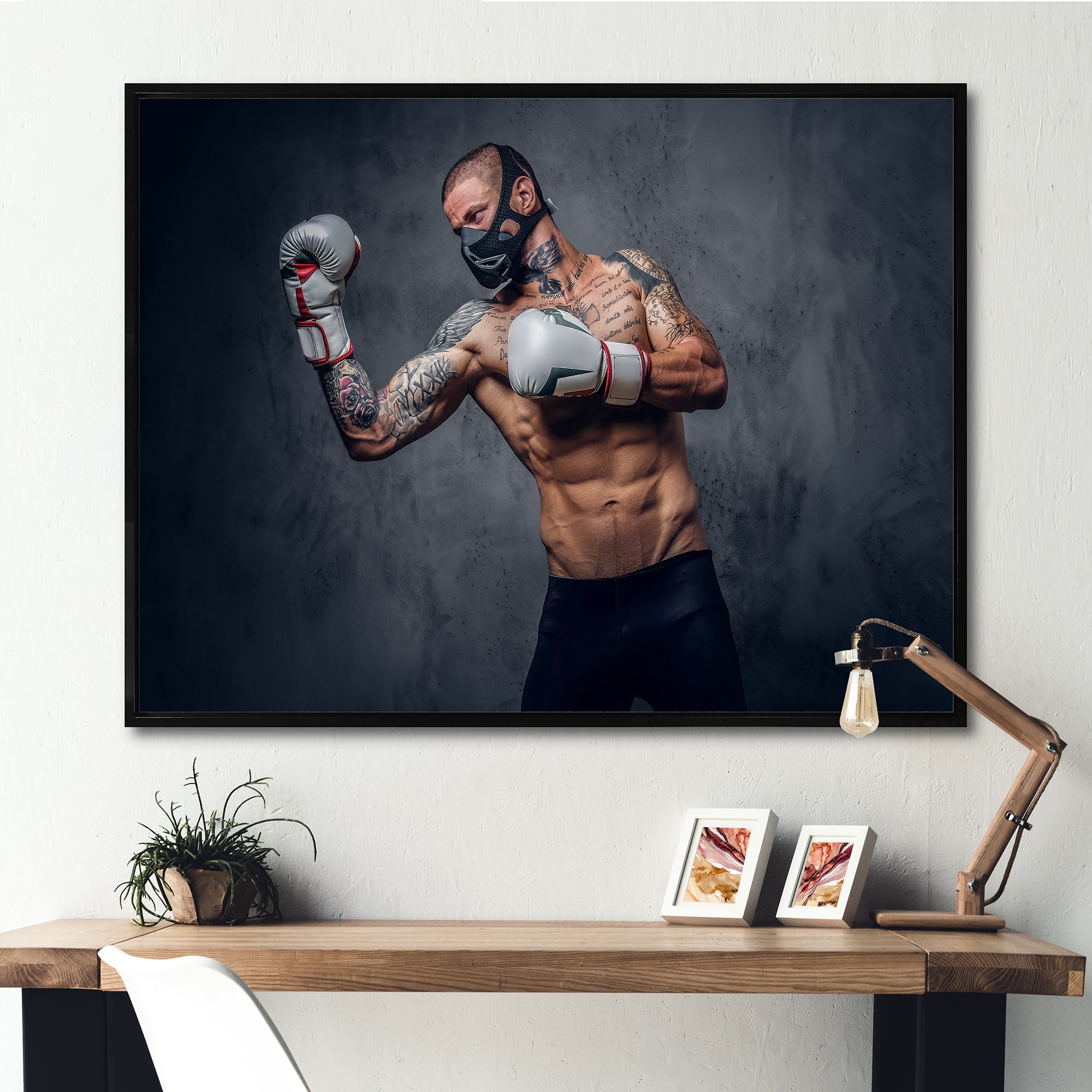 Masked Martial Art Tattooed Fighter - Sport Boxer Canvas Wall Art