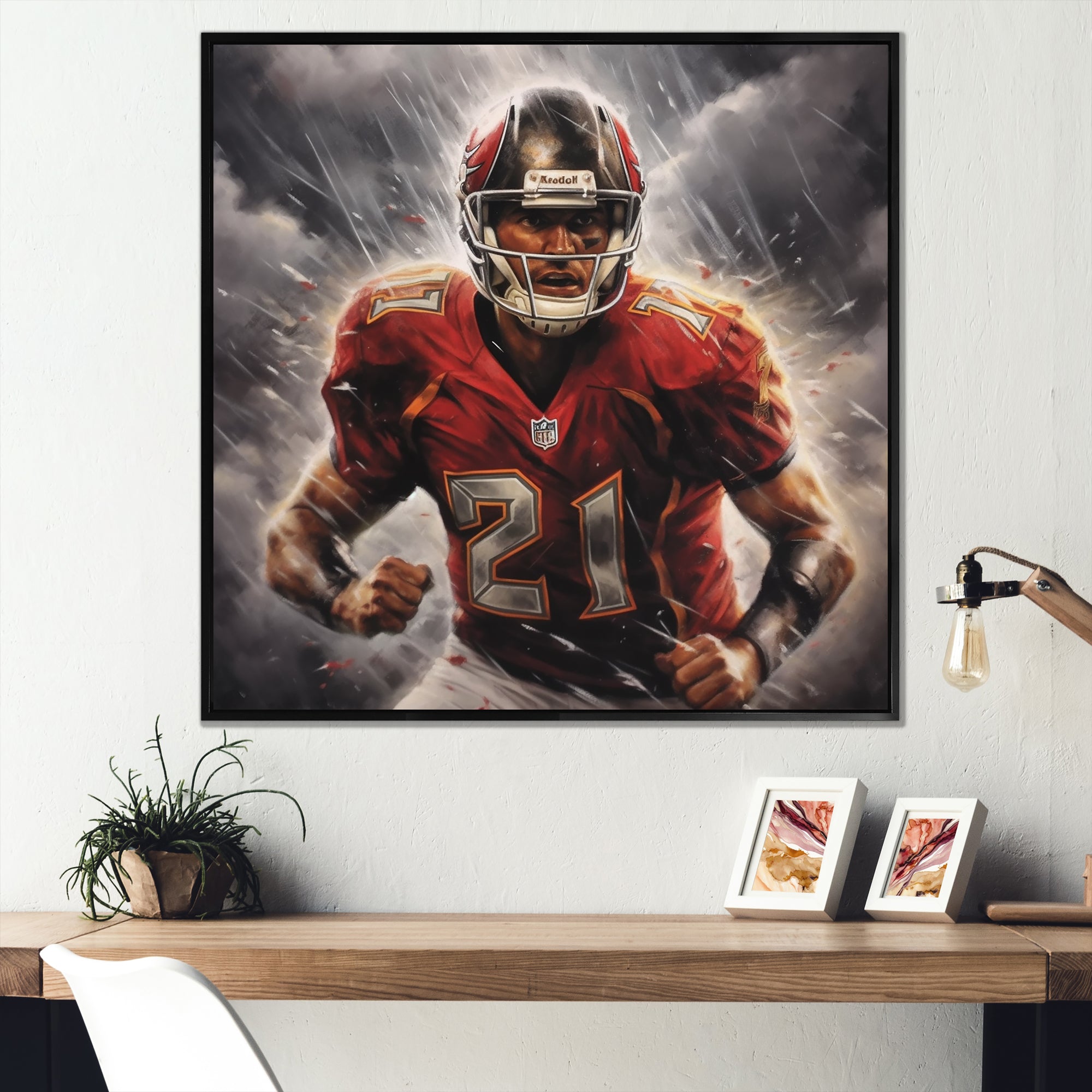 Grey And Red Football Player On Fury - Football Canvas Wall Art
