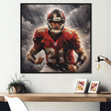 Grey And Red Football Player On Fury - Football Canvas Wall Art