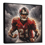 Grey And Red Football Player On Fury - Football Canvas Wall Art