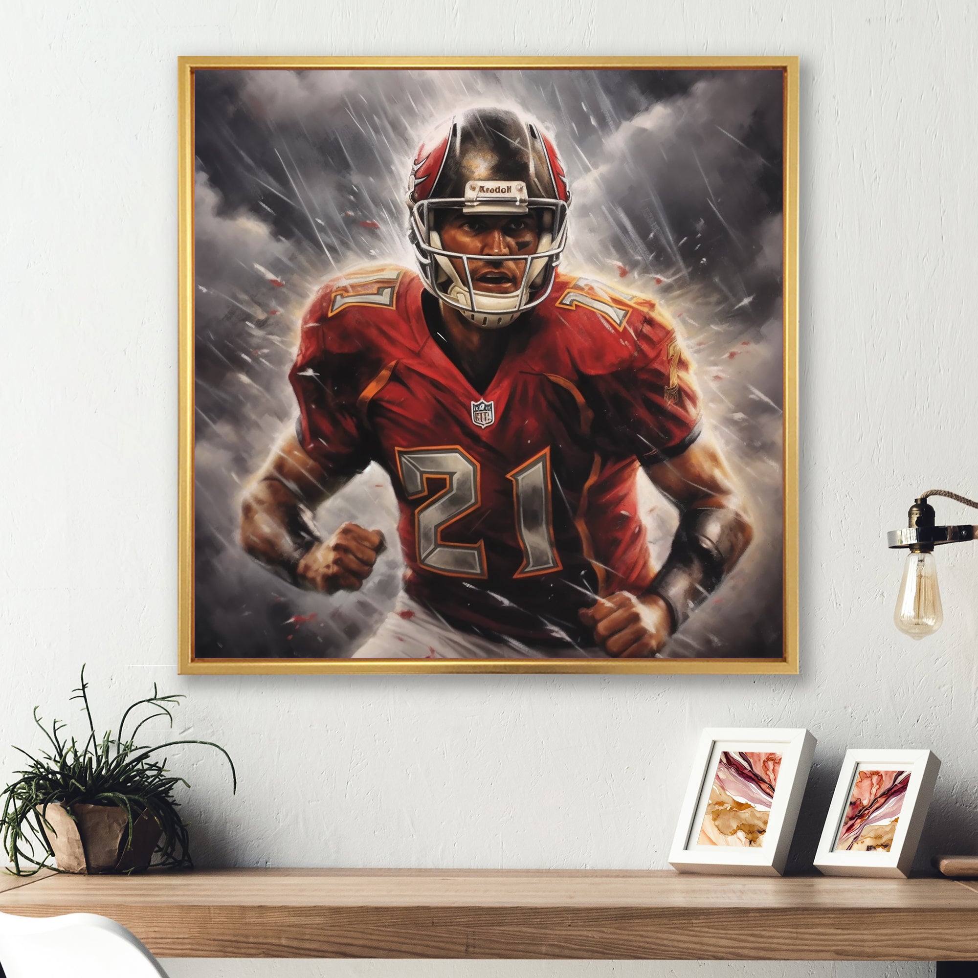 Grey And Red Football Player On Fury - Football Canvas Wall Art