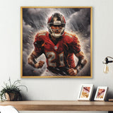Grey And Red Football Player On Fury - Football Canvas Wall Art