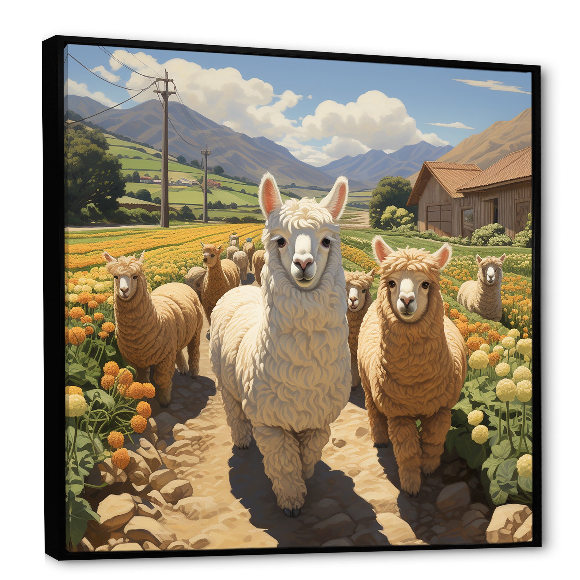 Cheerful farm Alpaca portrait - Parrot Canvas Wall Art