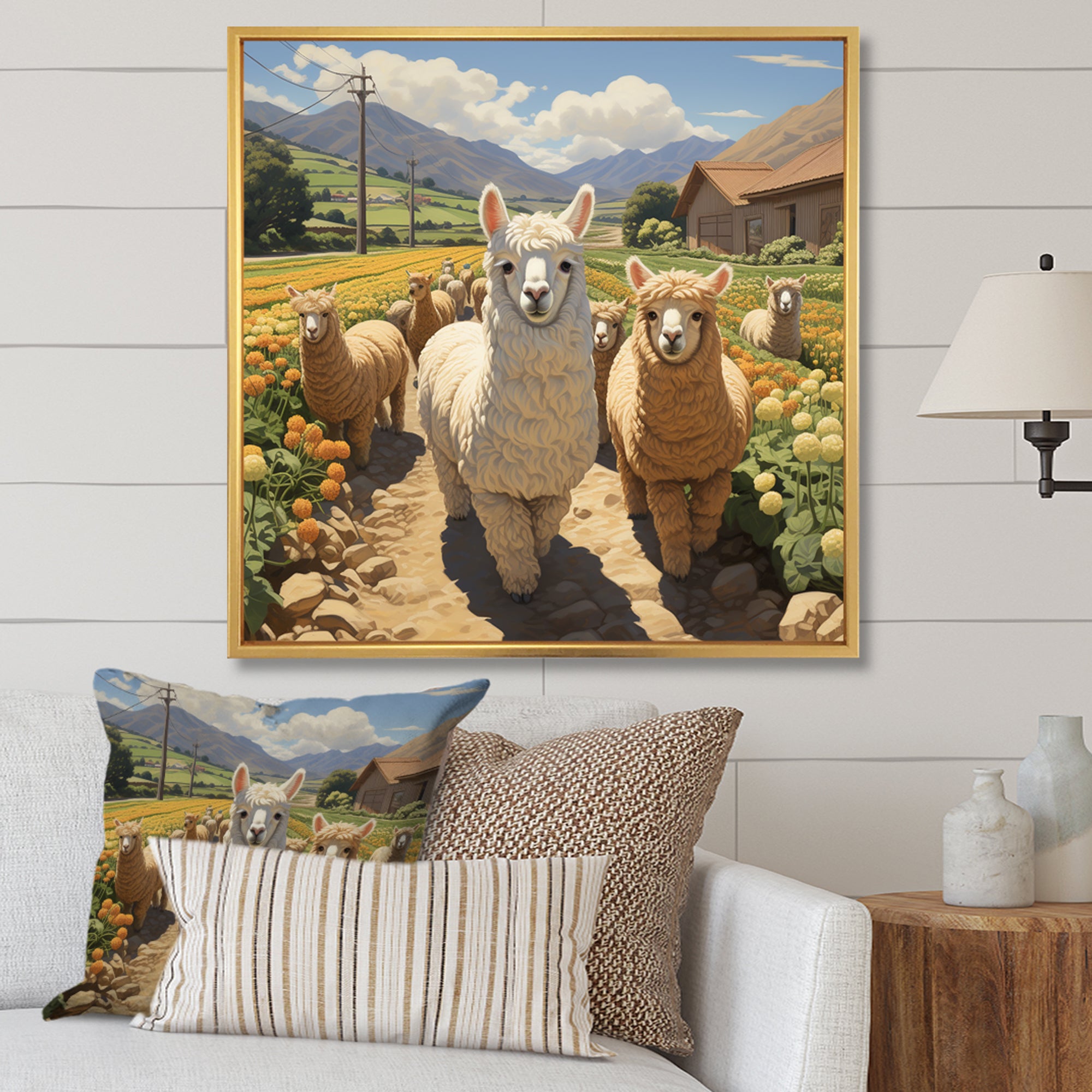 Cheerful farm Alpaca portrait - Parrot Canvas Wall Art