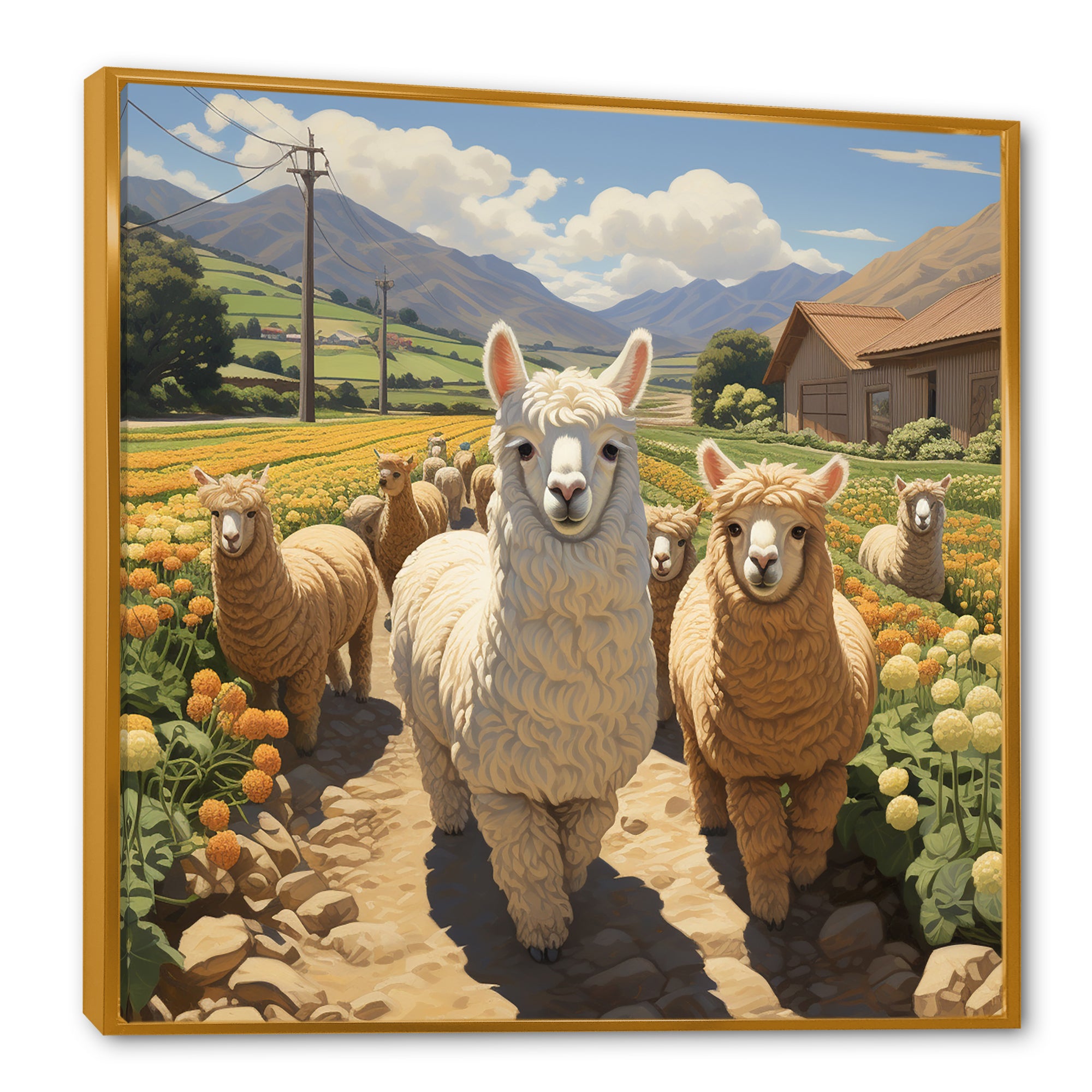 Cheerful farm Alpaca portrait - Parrot Canvas Wall Art