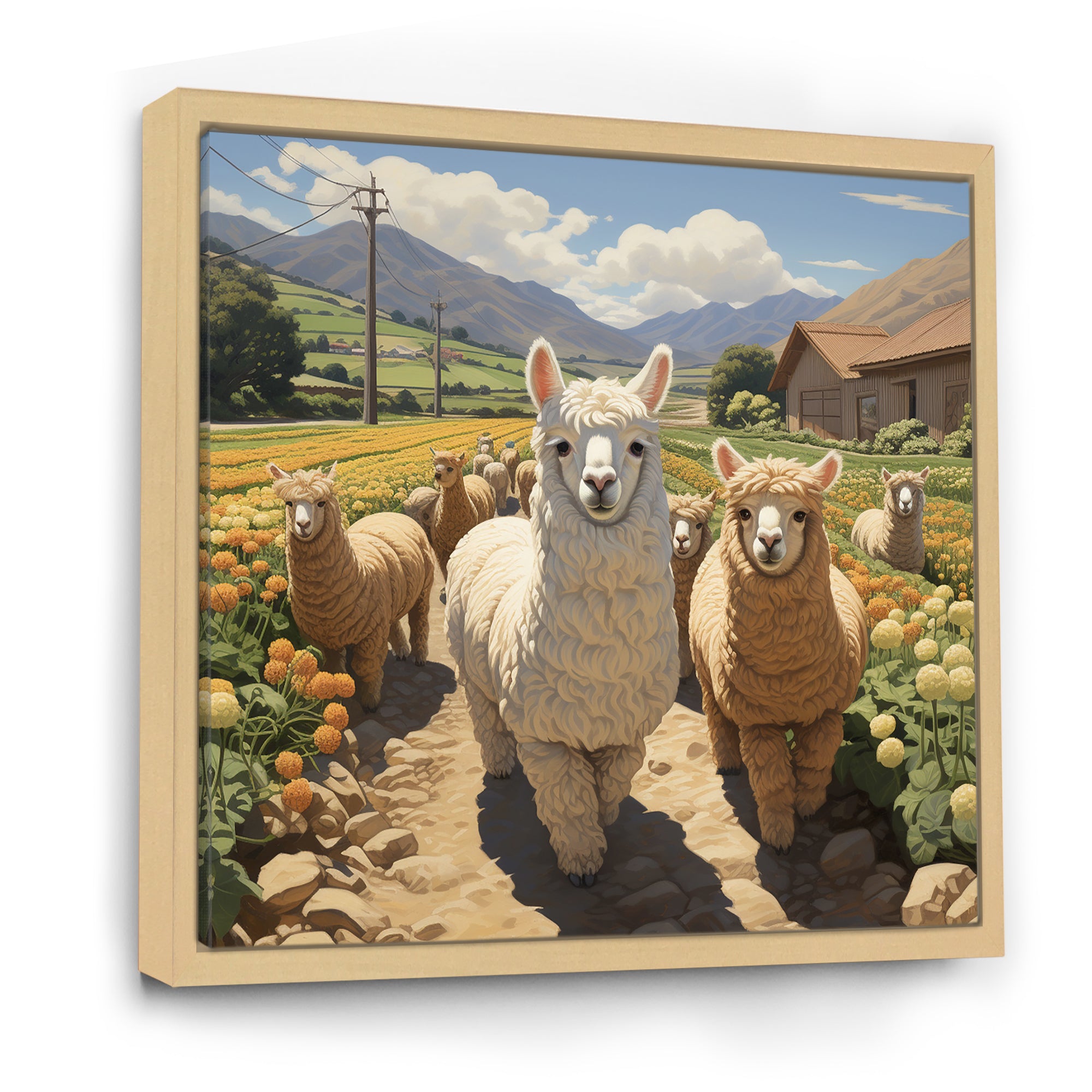 Cheerful farm Alpaca portrait - Parrot Canvas Wall Art