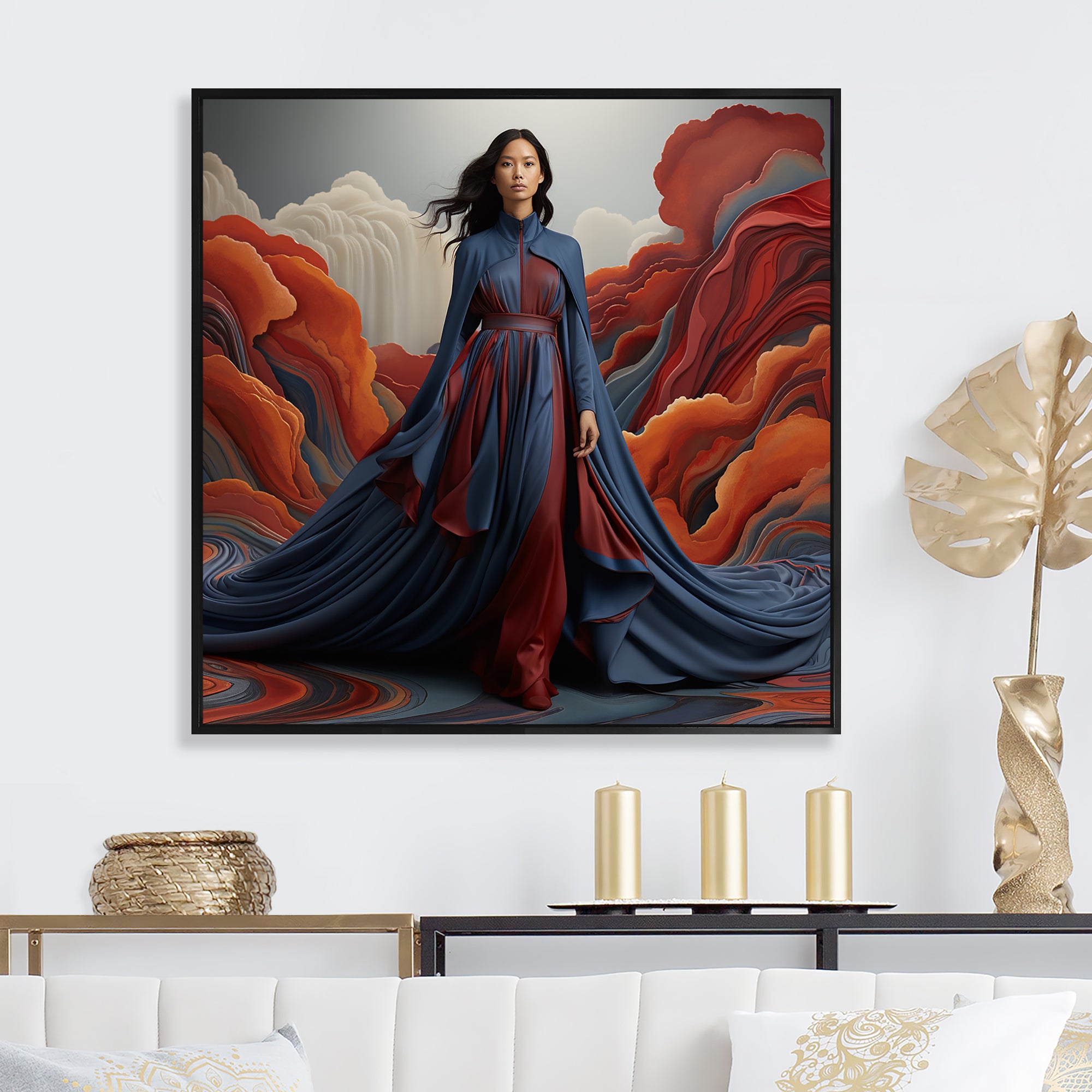 Blue Glamour on the Red Carpet woman portrait - Raven Canvas Wall Art