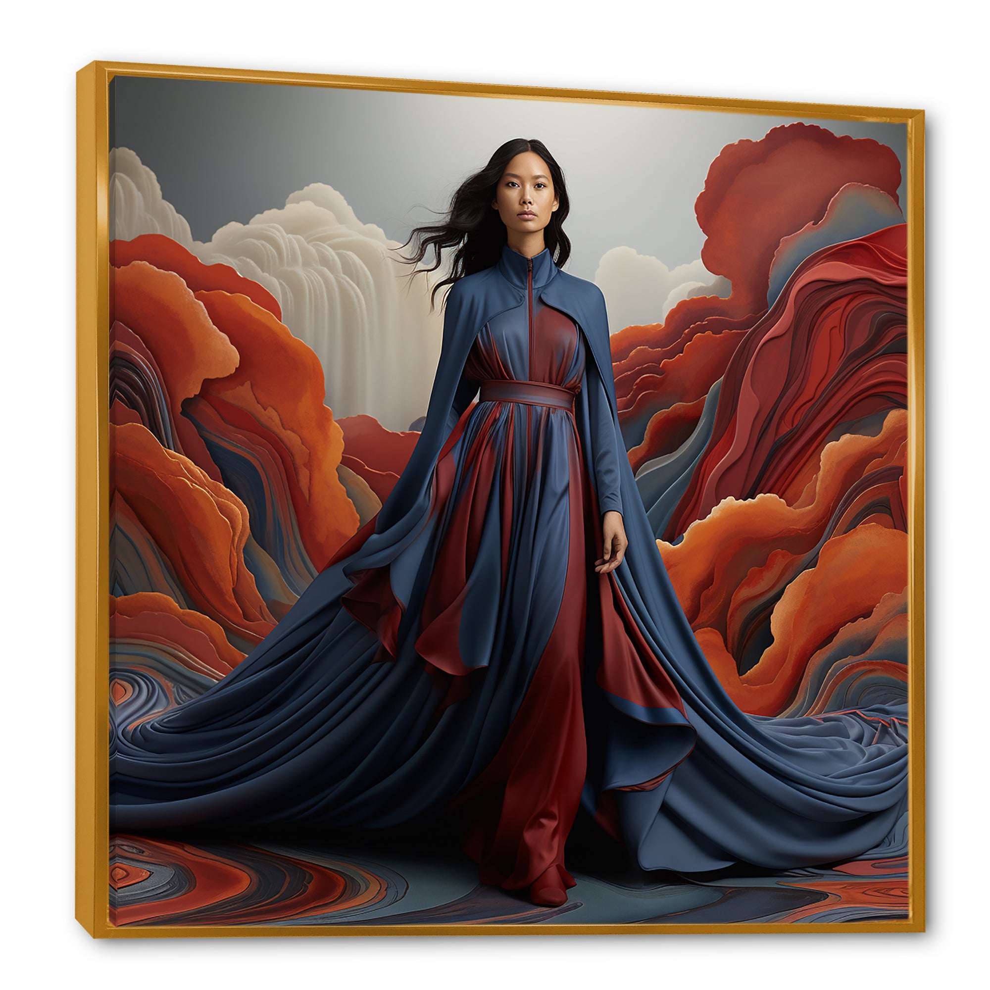 Blue Glamour on the Red Carpet woman portrait - Raven Canvas Wall Art