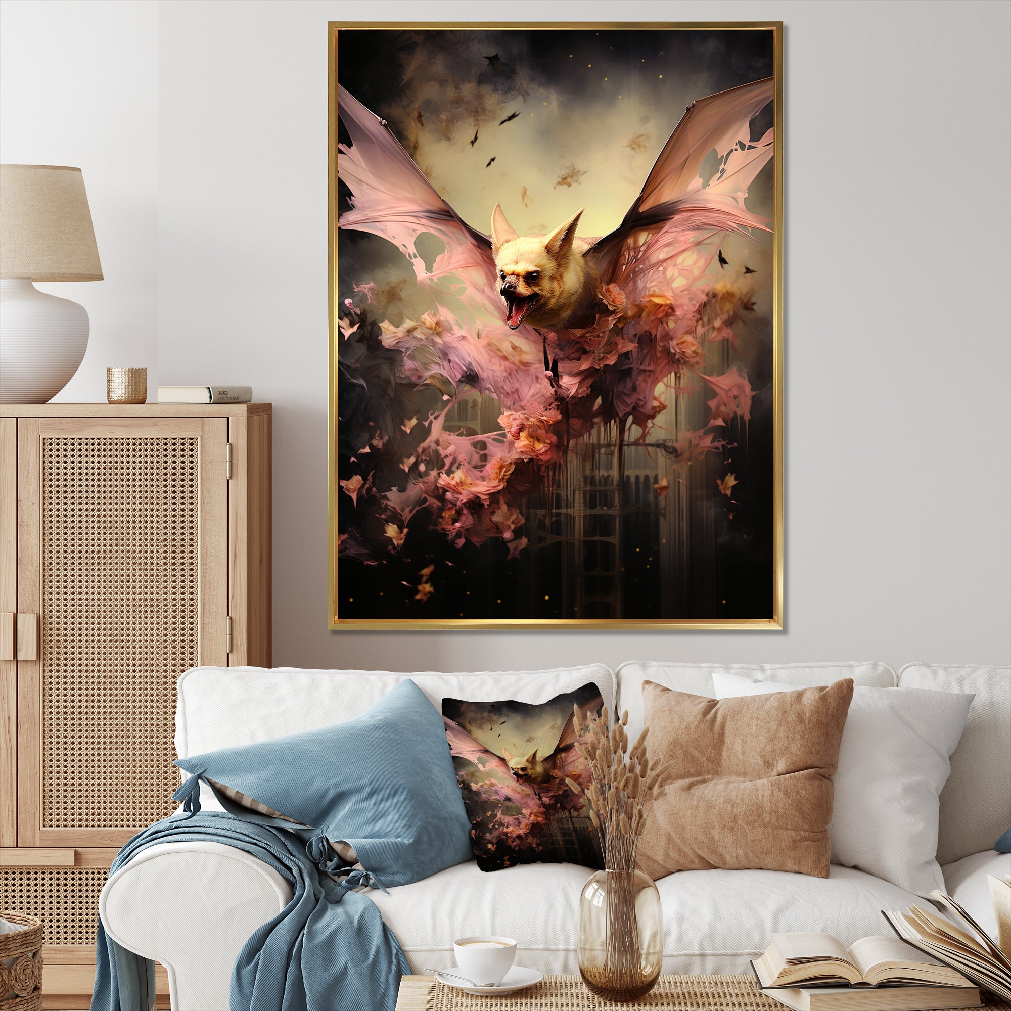 Abstract Pink and Black Bat Elegance - Bat Wall Decor