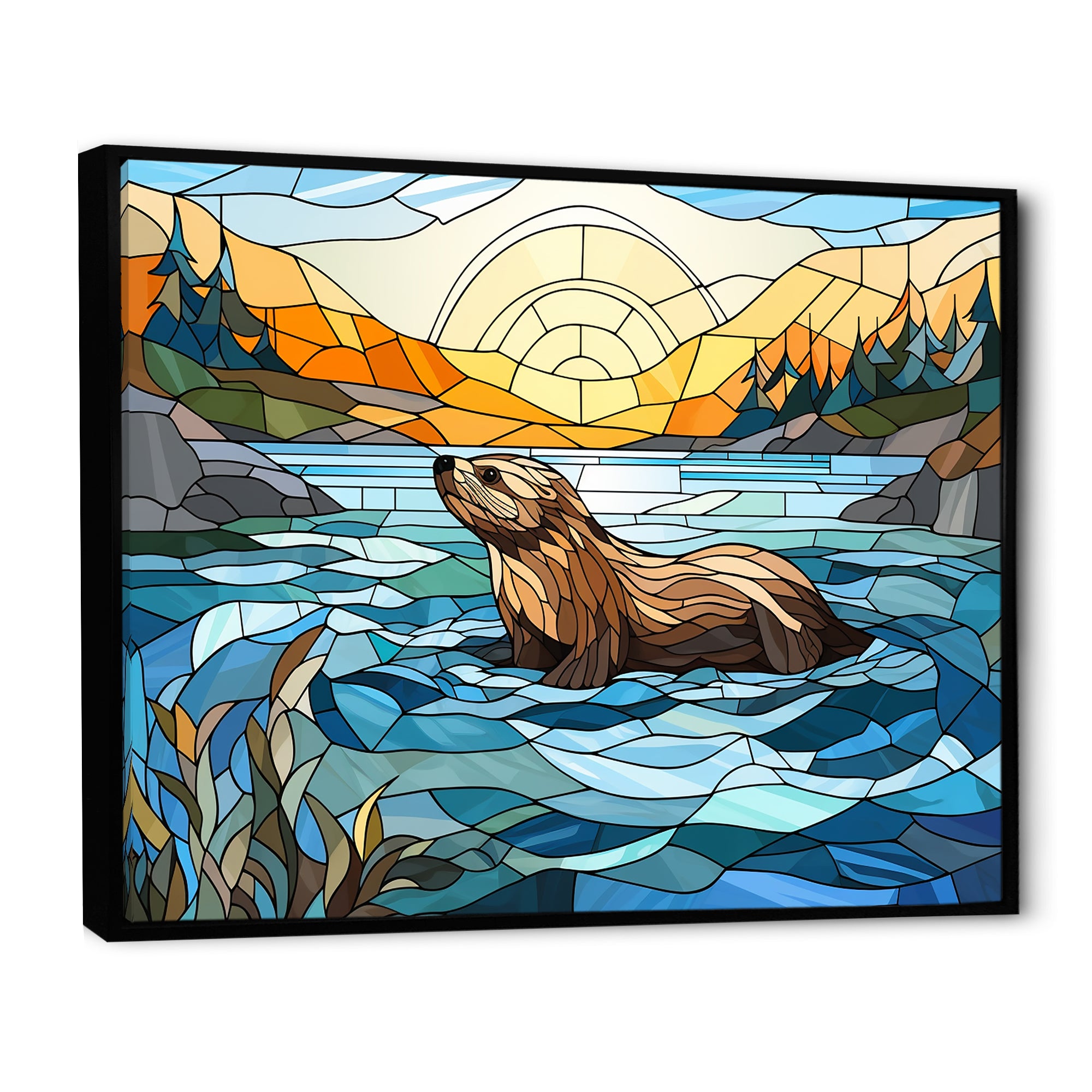 Enchanting beaver mosaic - Blue Beaver Wall Art