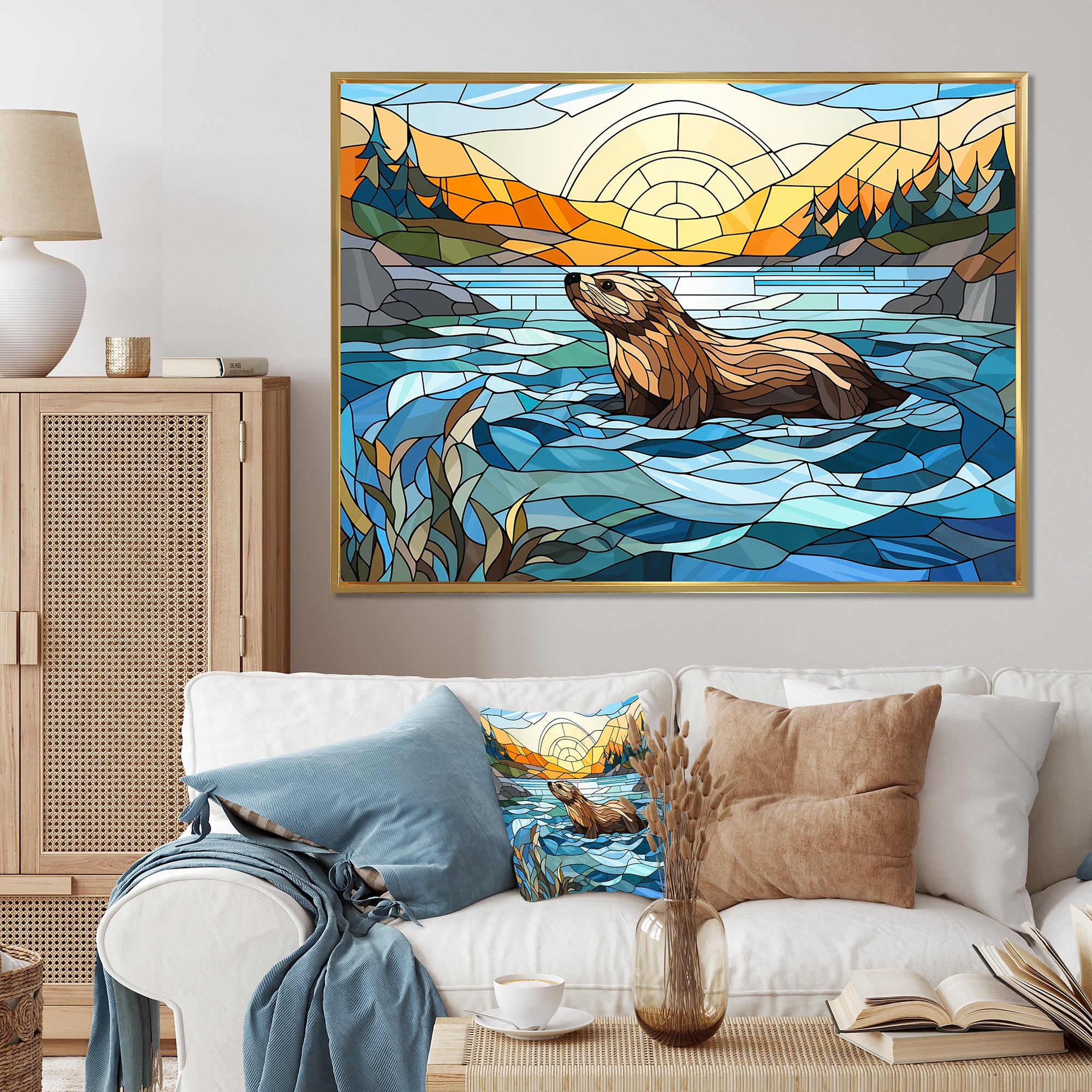 Enchanting beaver mosaic - Blue Beaver Wall Art