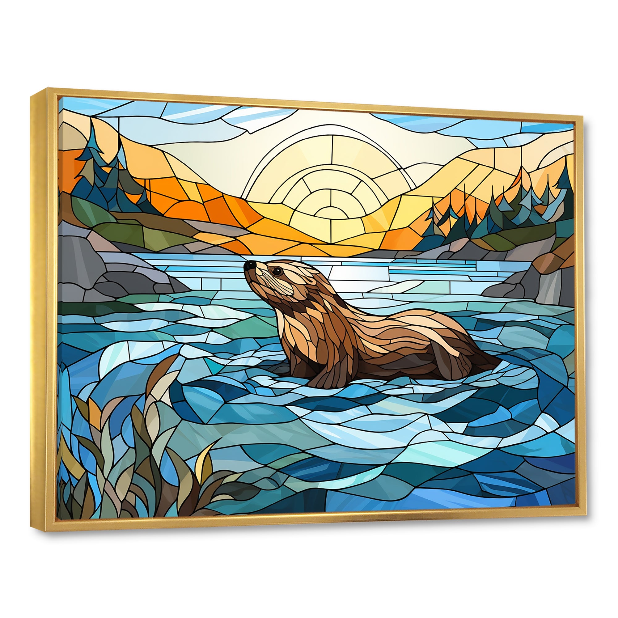 Enchanting beaver mosaic - Blue Beaver Wall Art