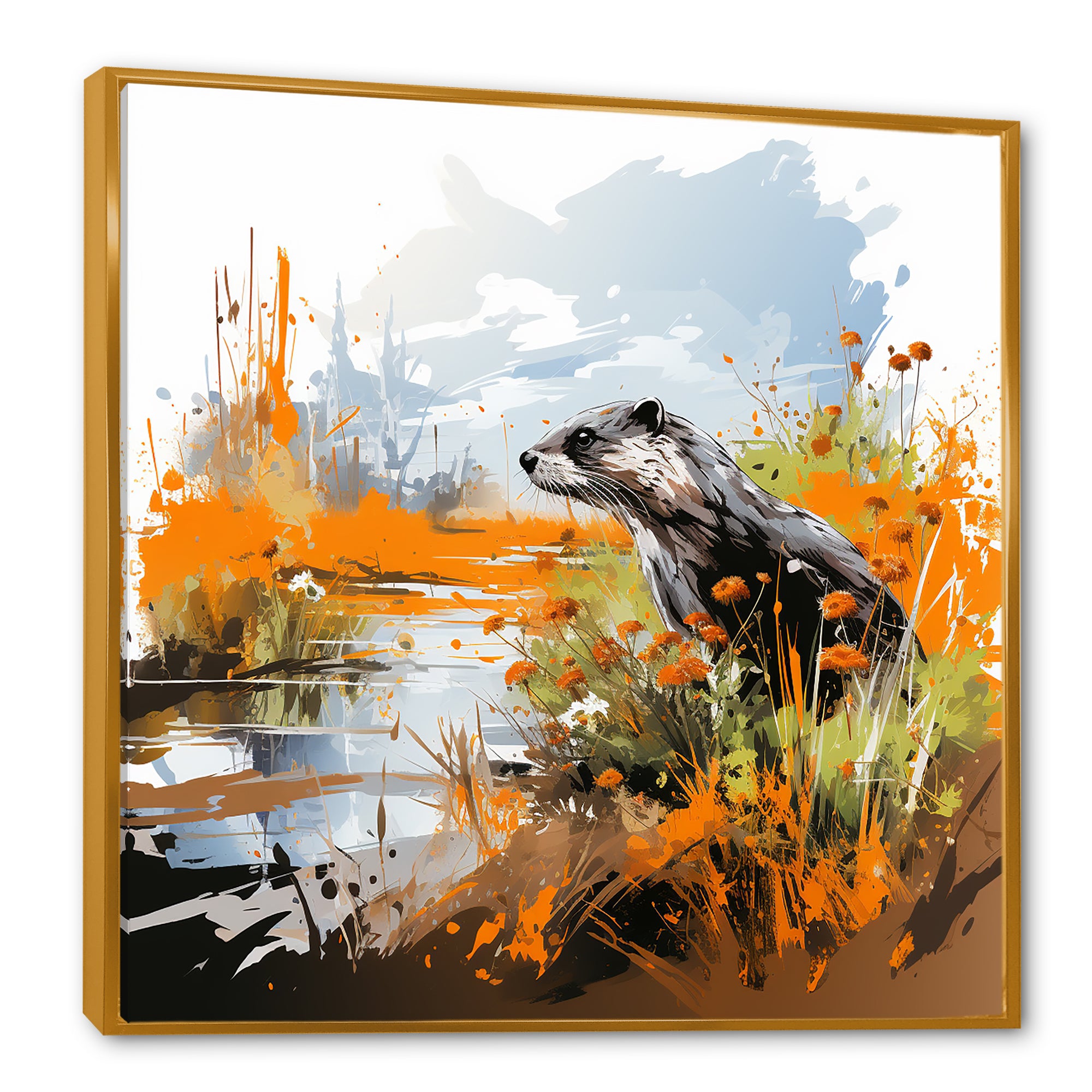 Enchanting beaver swim - Nursery Teddy Bear Large Canvas Wall Art