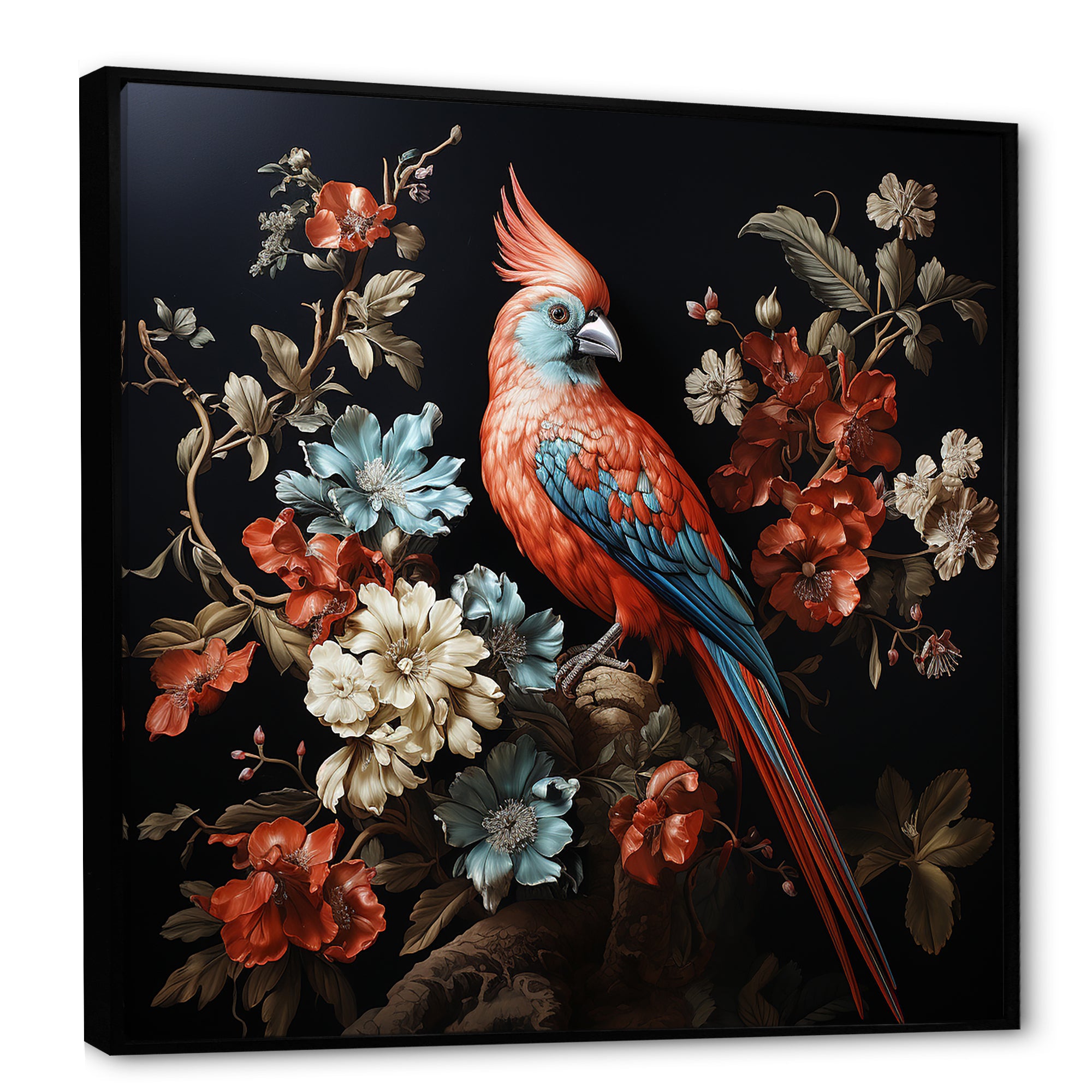 Red bird Serenity blooms - Nursery Teddy Bear Canvas Wall Art
