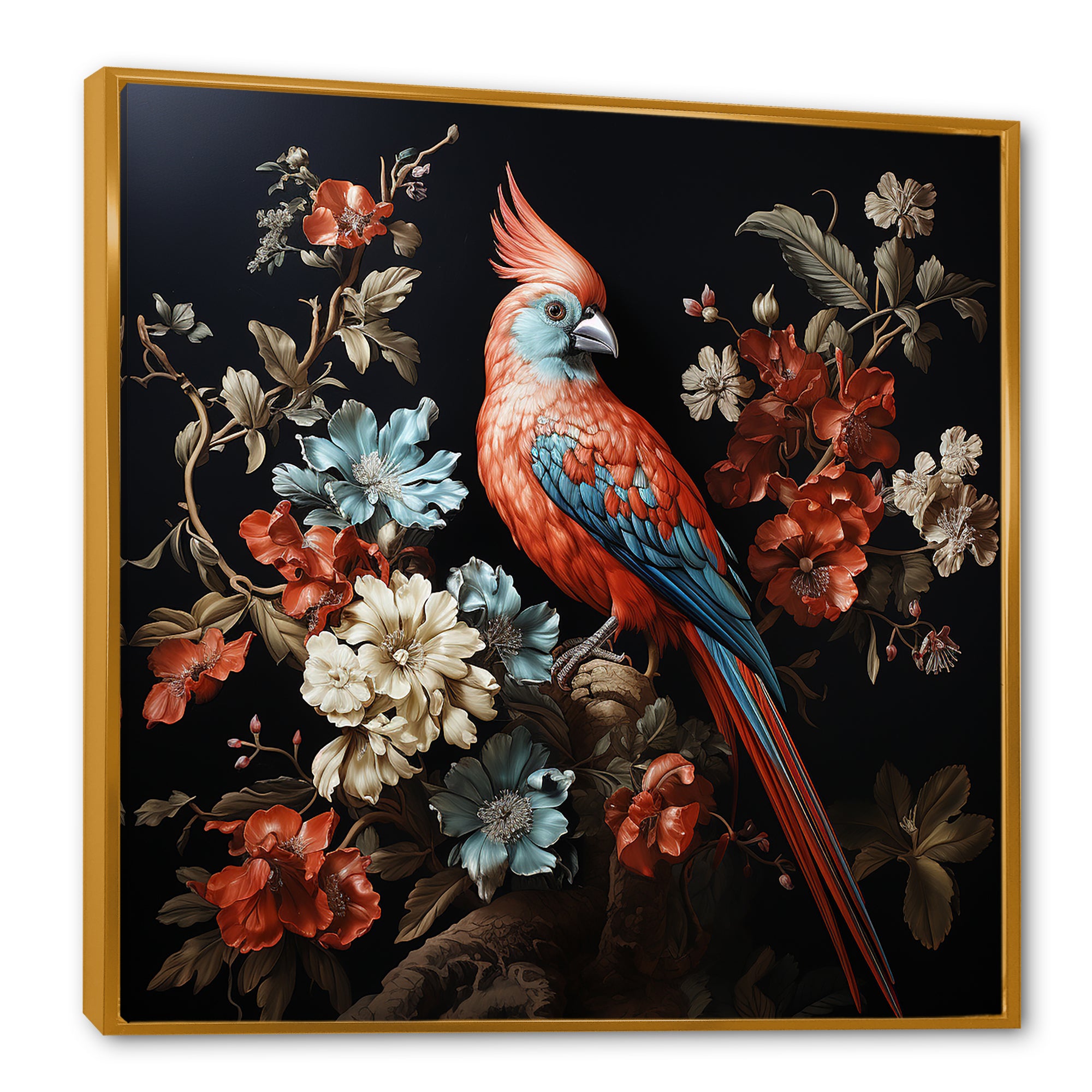 Red bird Serenity blooms - Nursery Teddy Bear Canvas Wall Art