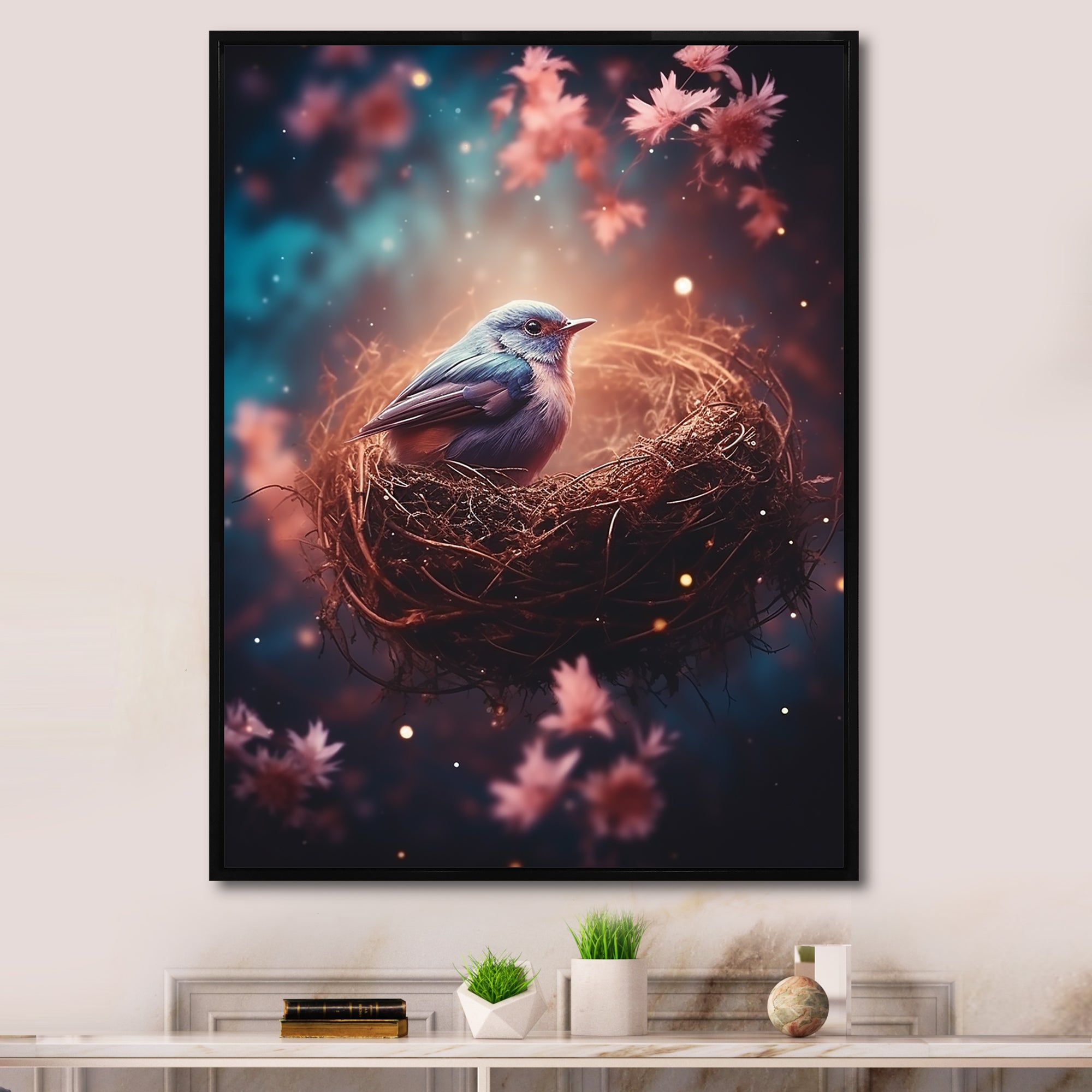 Floral bird nest harmony - Bird Wall Decor