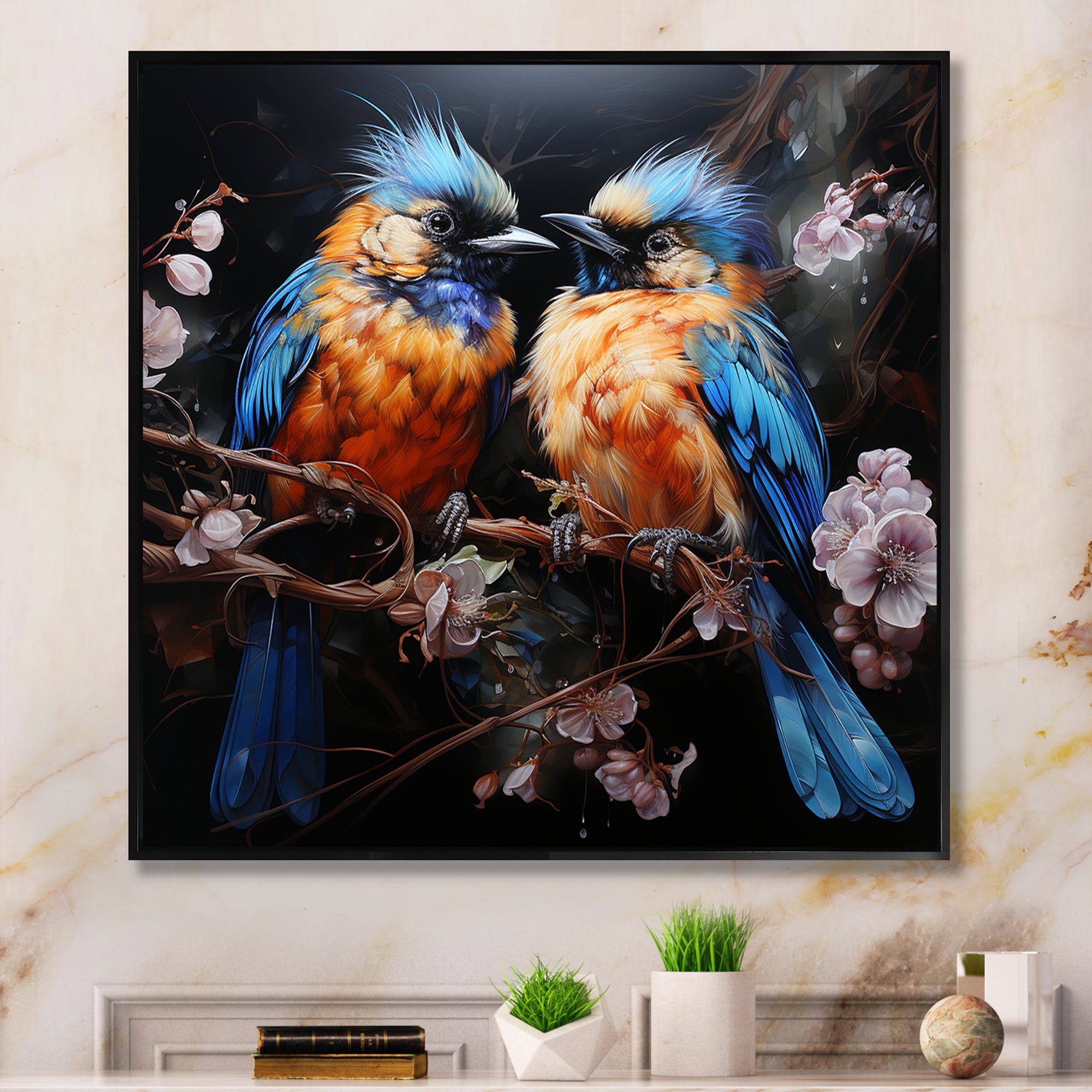 Blue and orange birds Symphony - Nursery Teddy Bear Wall Decor