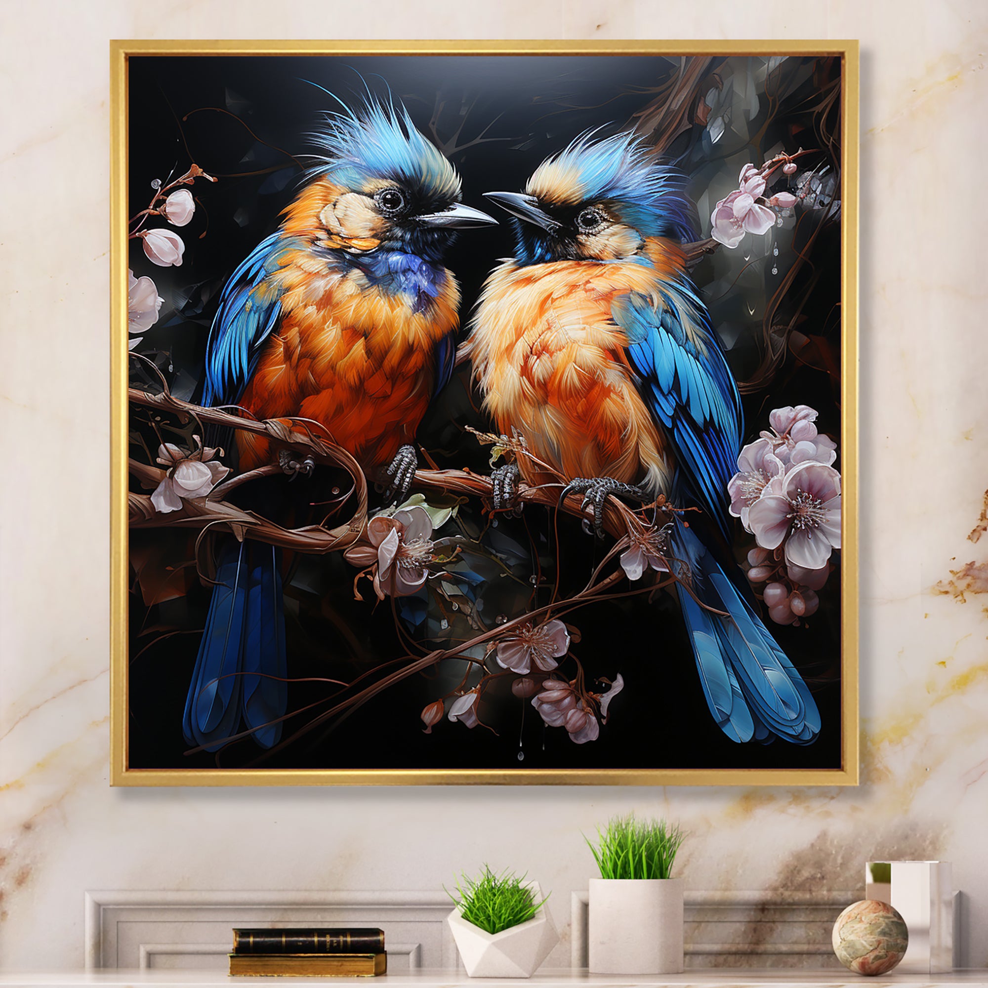 Blue and orange birds Symphony - Nursery Teddy Bear Wall Decor