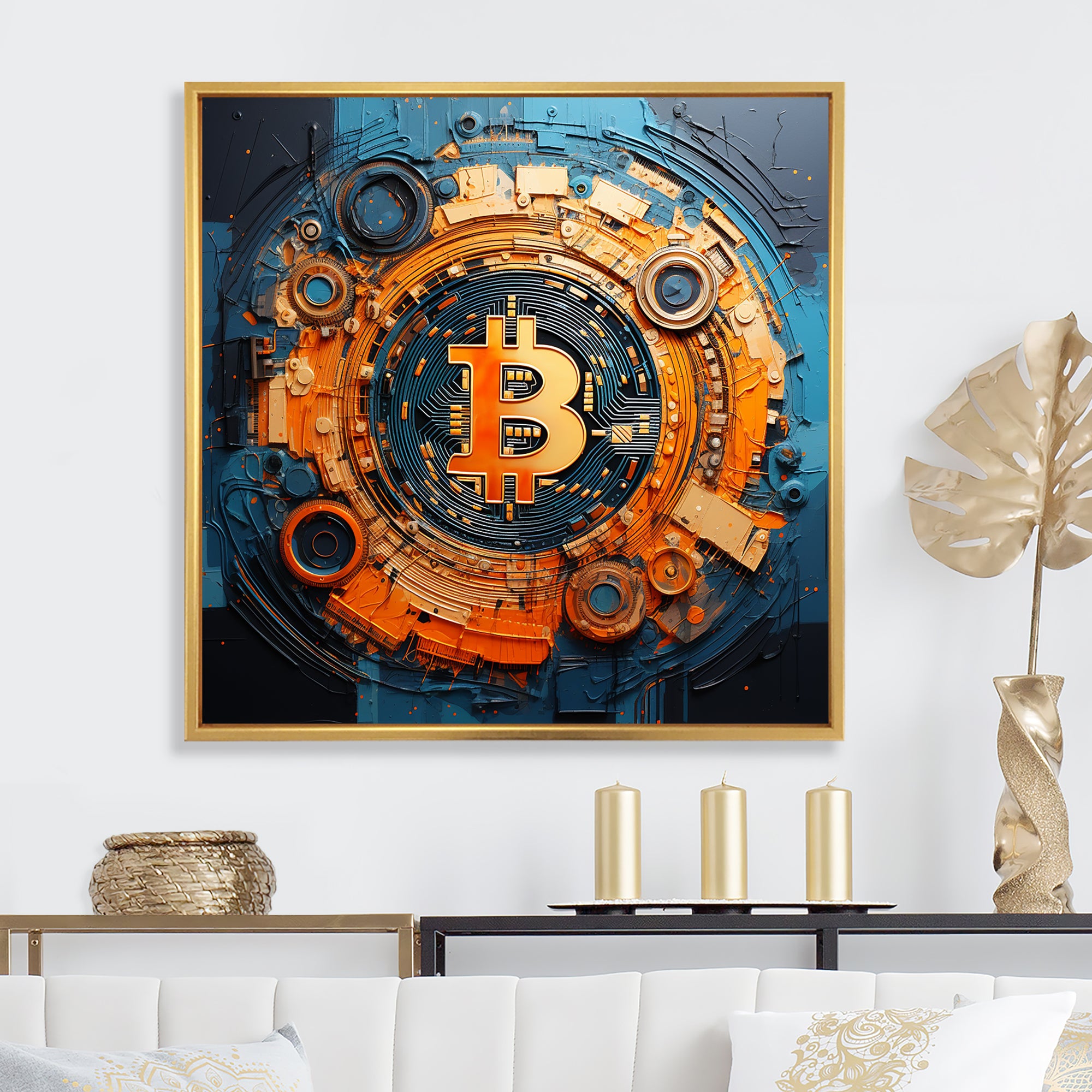 Orange Vibrant Bitcoin crypto - Nursery Teddy Bear Wall Art Prints