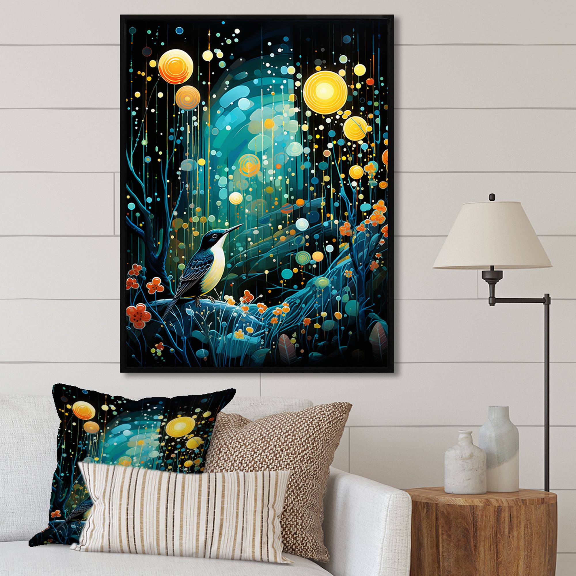 Flower serenity wood Pecker starry night - Bird Wall Decor