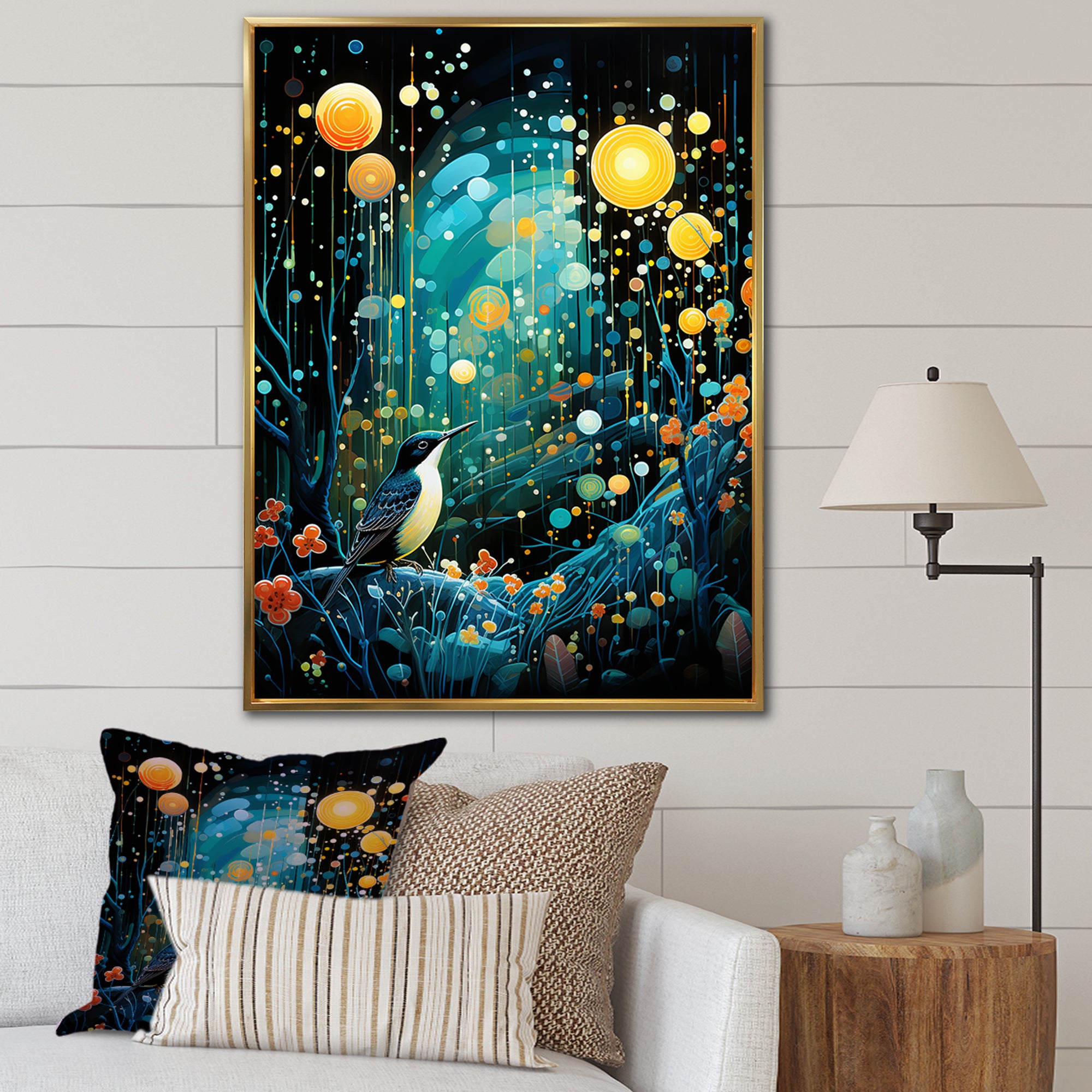 Flower serenity wood Pecker starry night - Bird Wall Decor