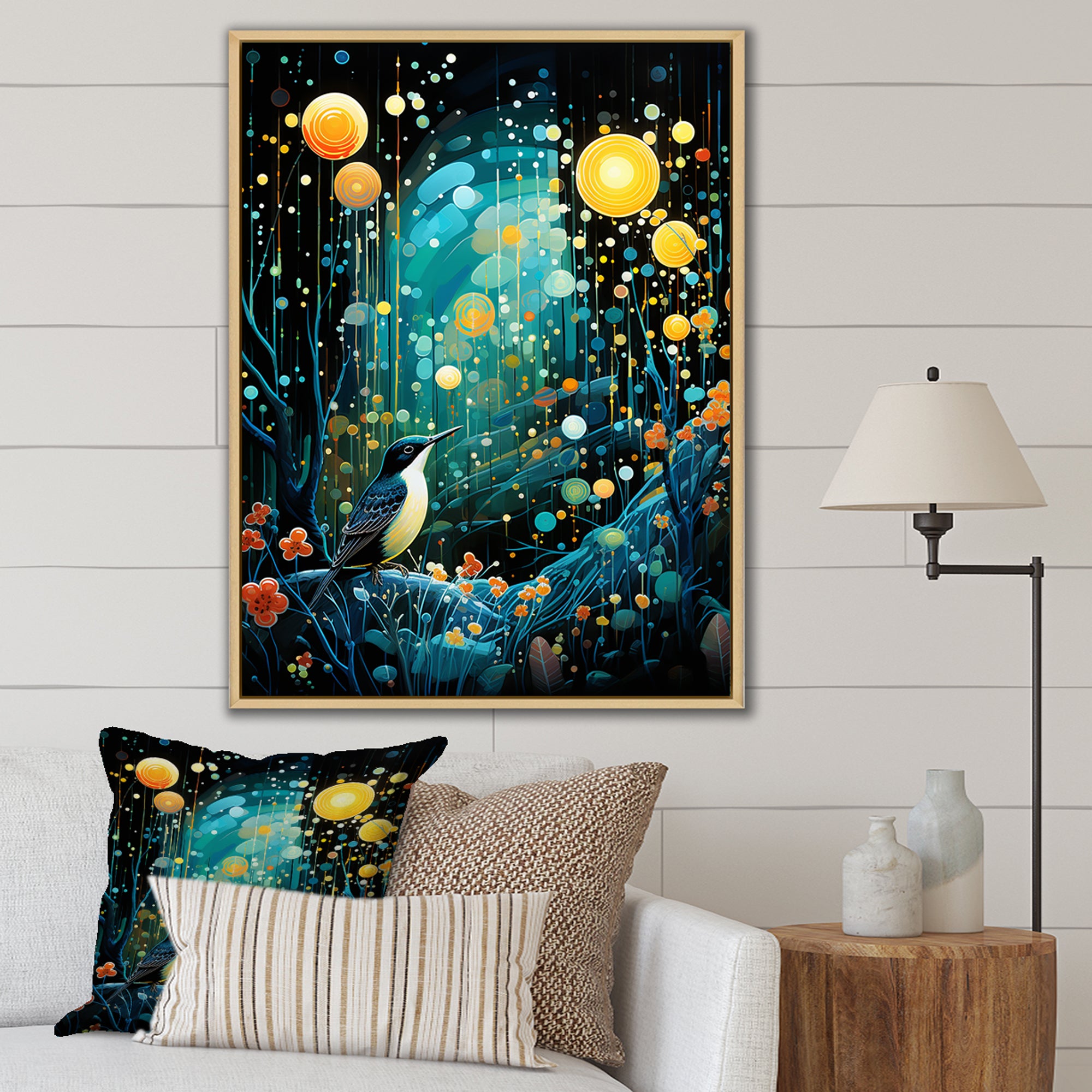 Flower serenity wood Pecker starry night - Bird Wall Decor