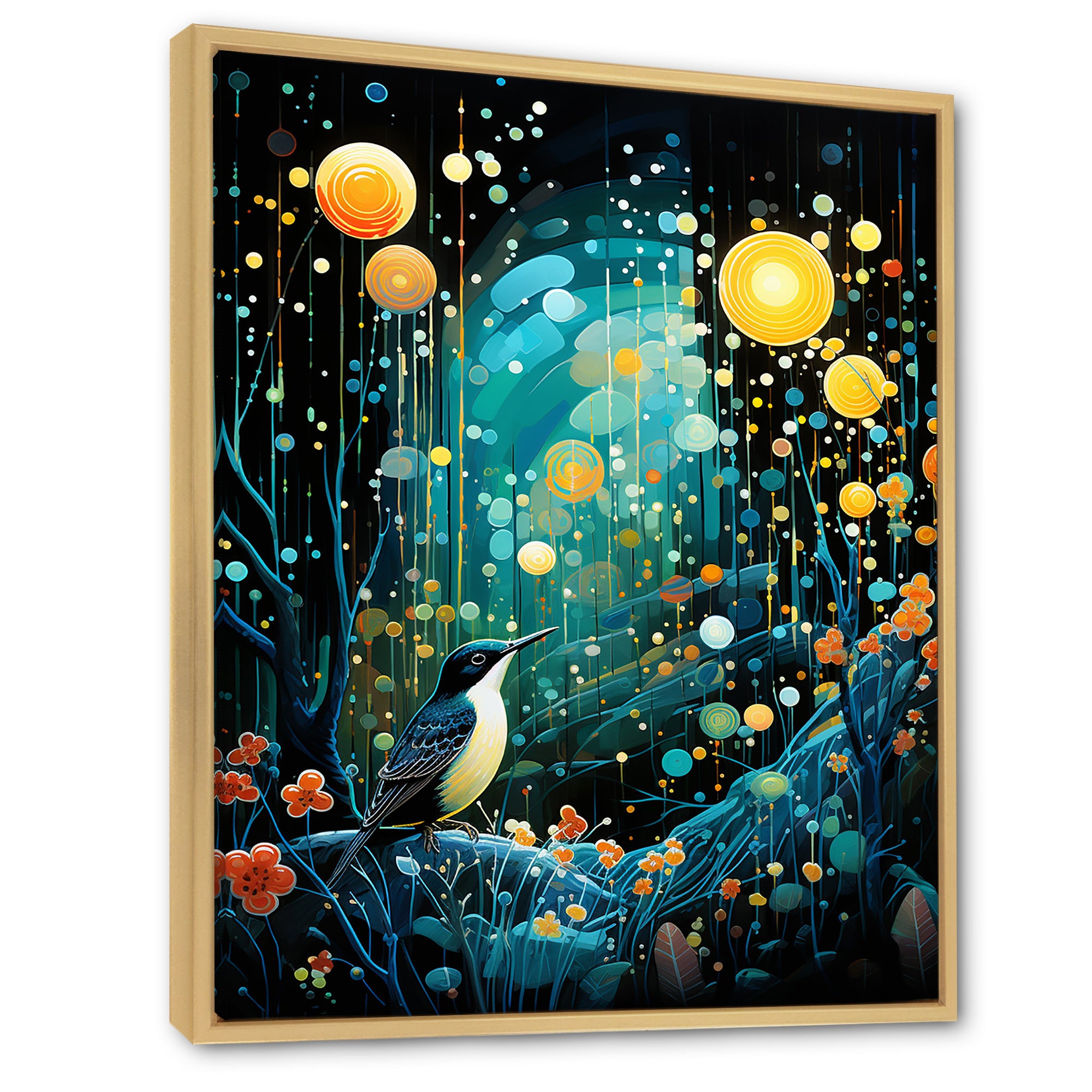 Flower serenity wood Pecker starry night - Bird Wall Decor