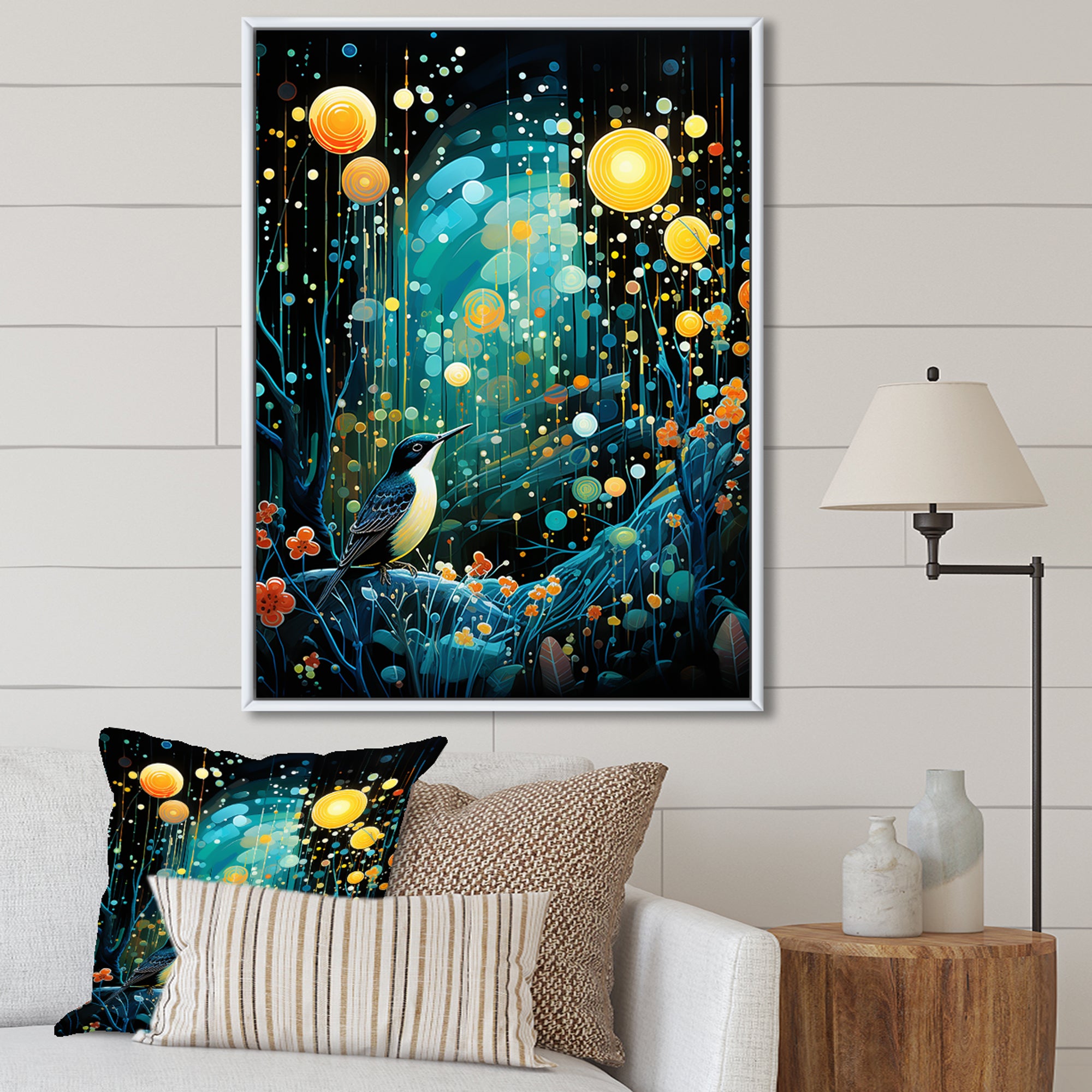 Flower serenity wood Pecker starry night - Bird Wall Decor