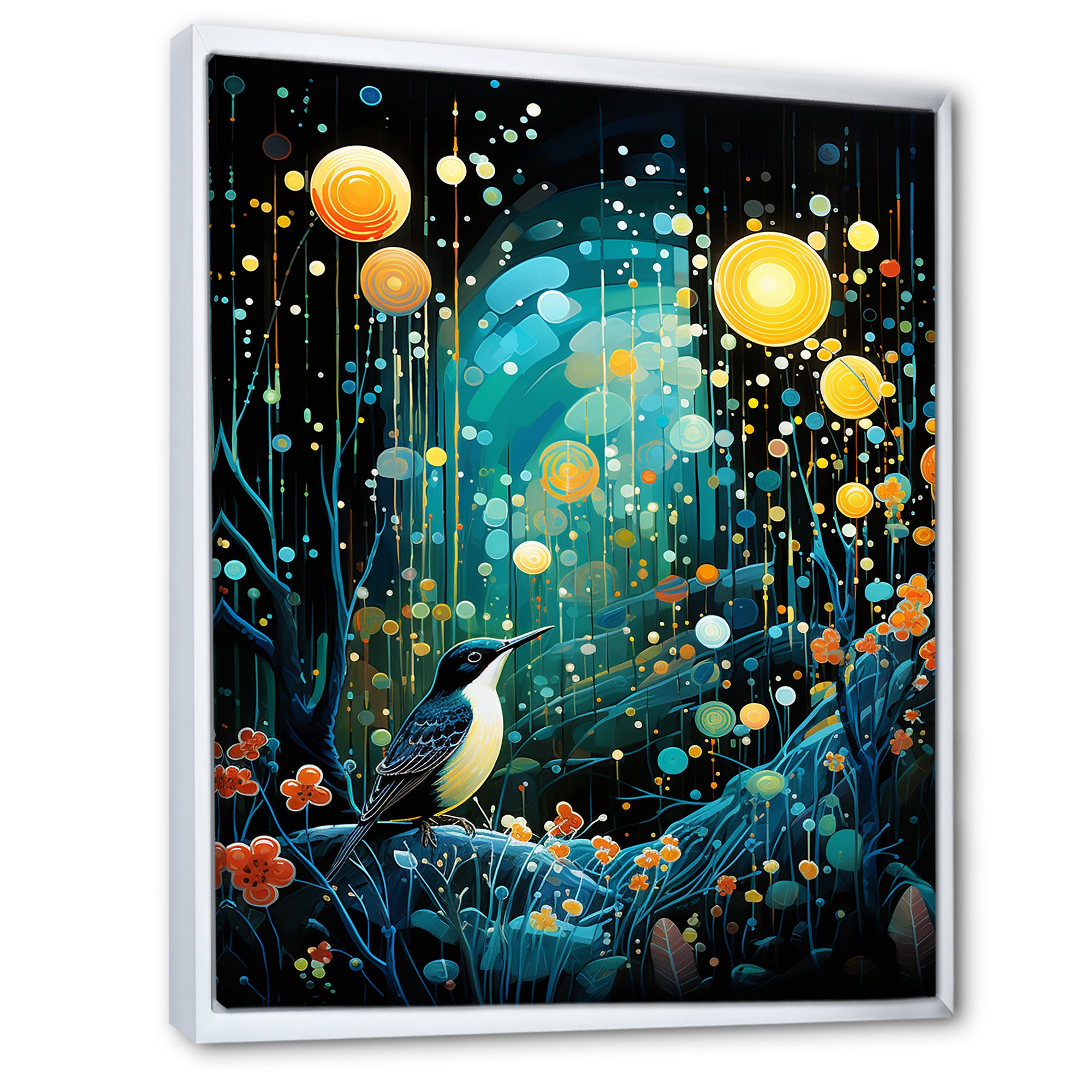 Flower serenity wood Pecker starry night - Bird Wall Decor