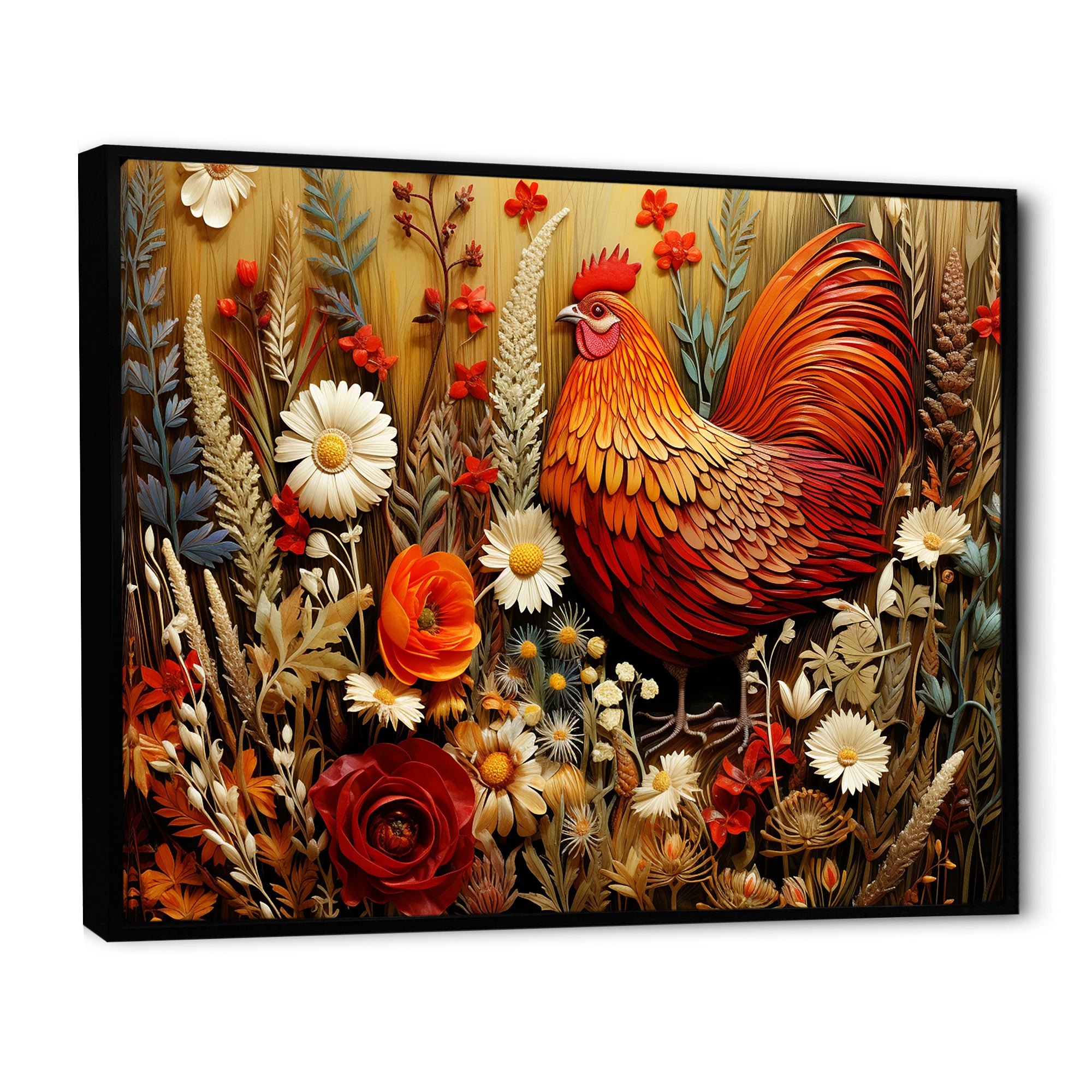 Country Quill floral Rooster - Red Chicken Wall Art