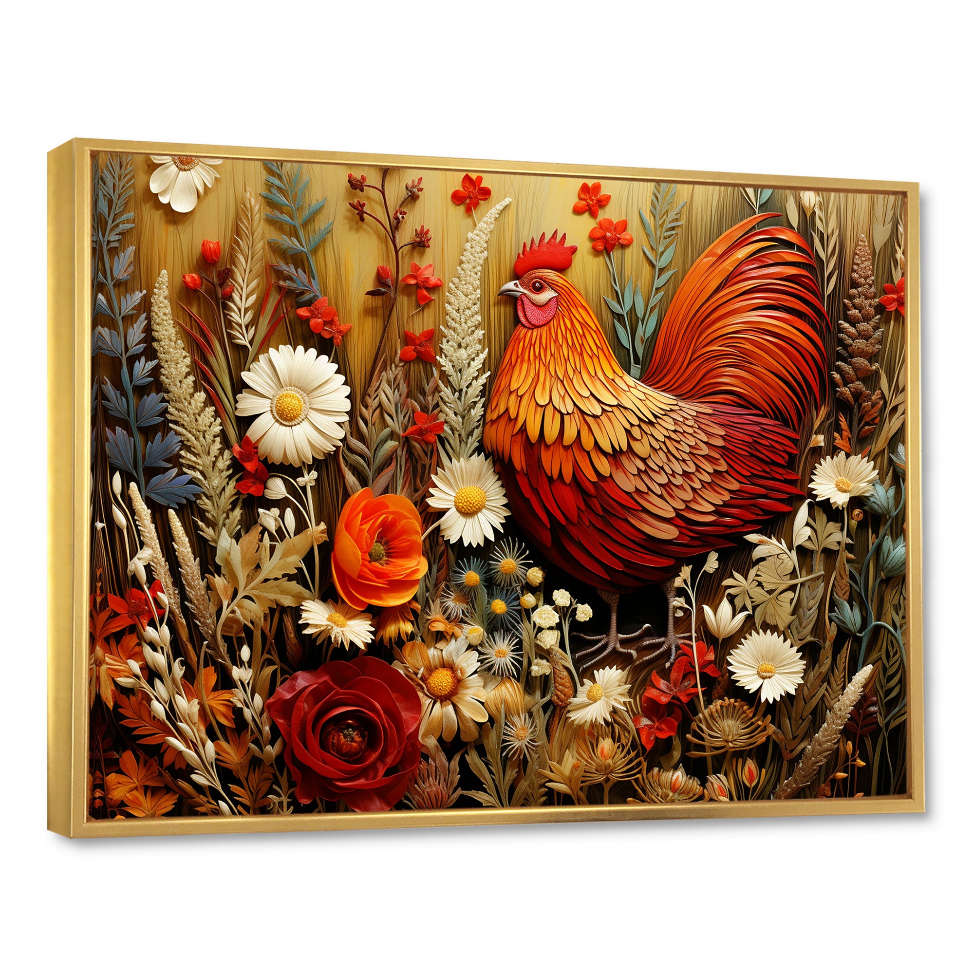 Country Quill floral Rooster - Red Chicken Wall Art