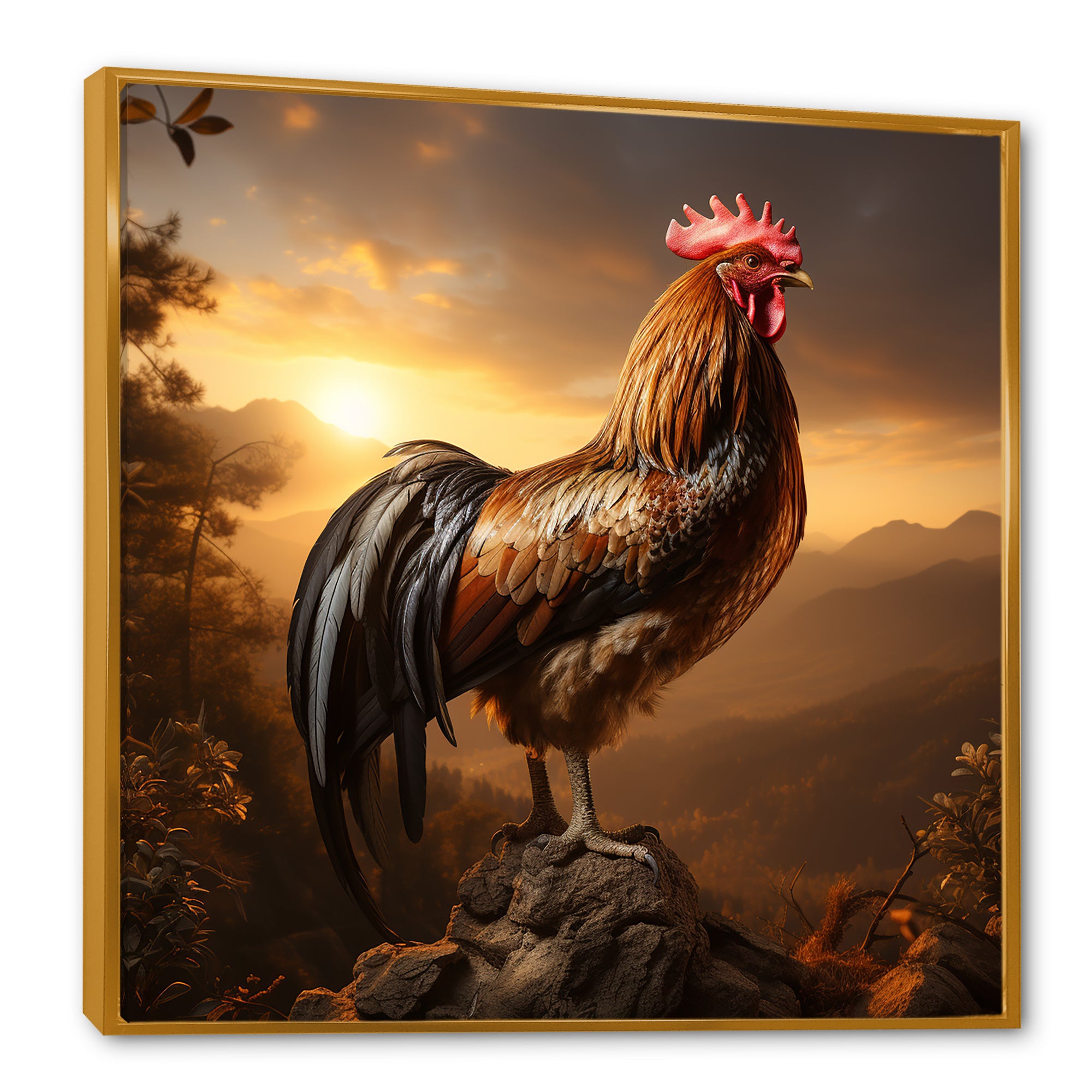 Chicken Rooster of the Dusk - Chicken Large Canvas Wall Art