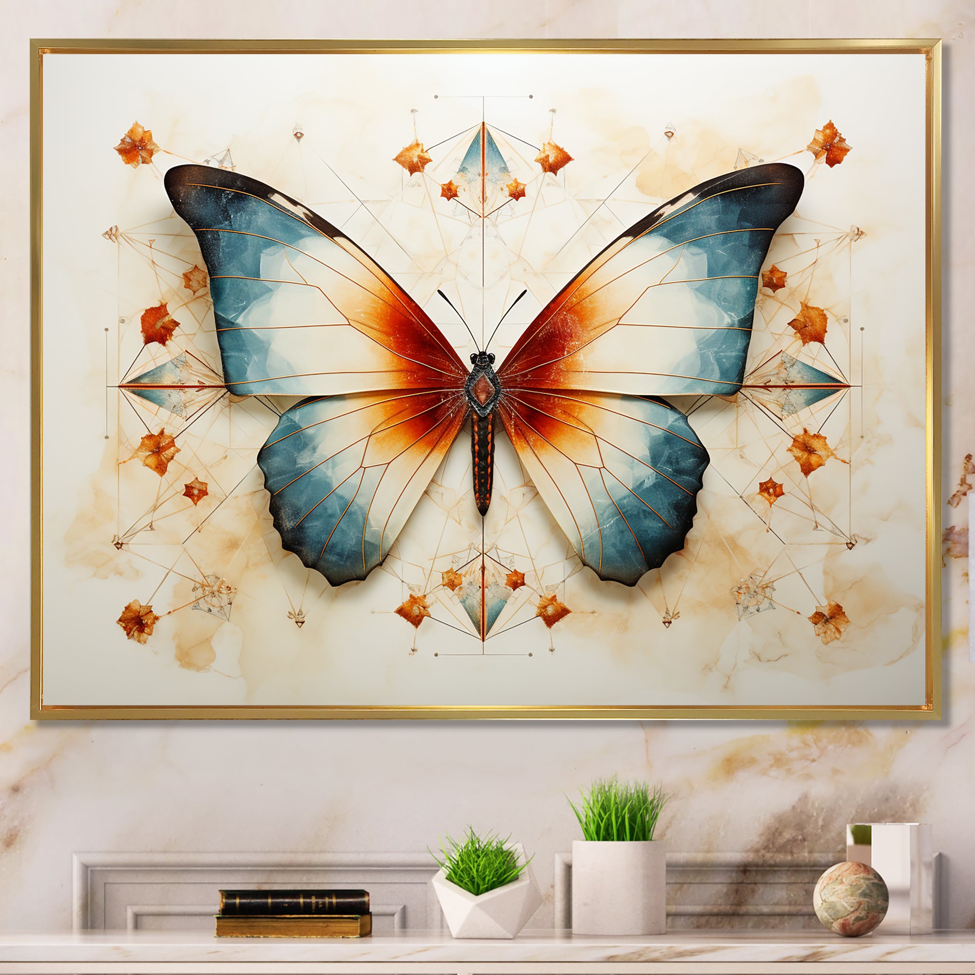 Orange and blue Butterfly pattern - Butterfly Bedroom Wall Art