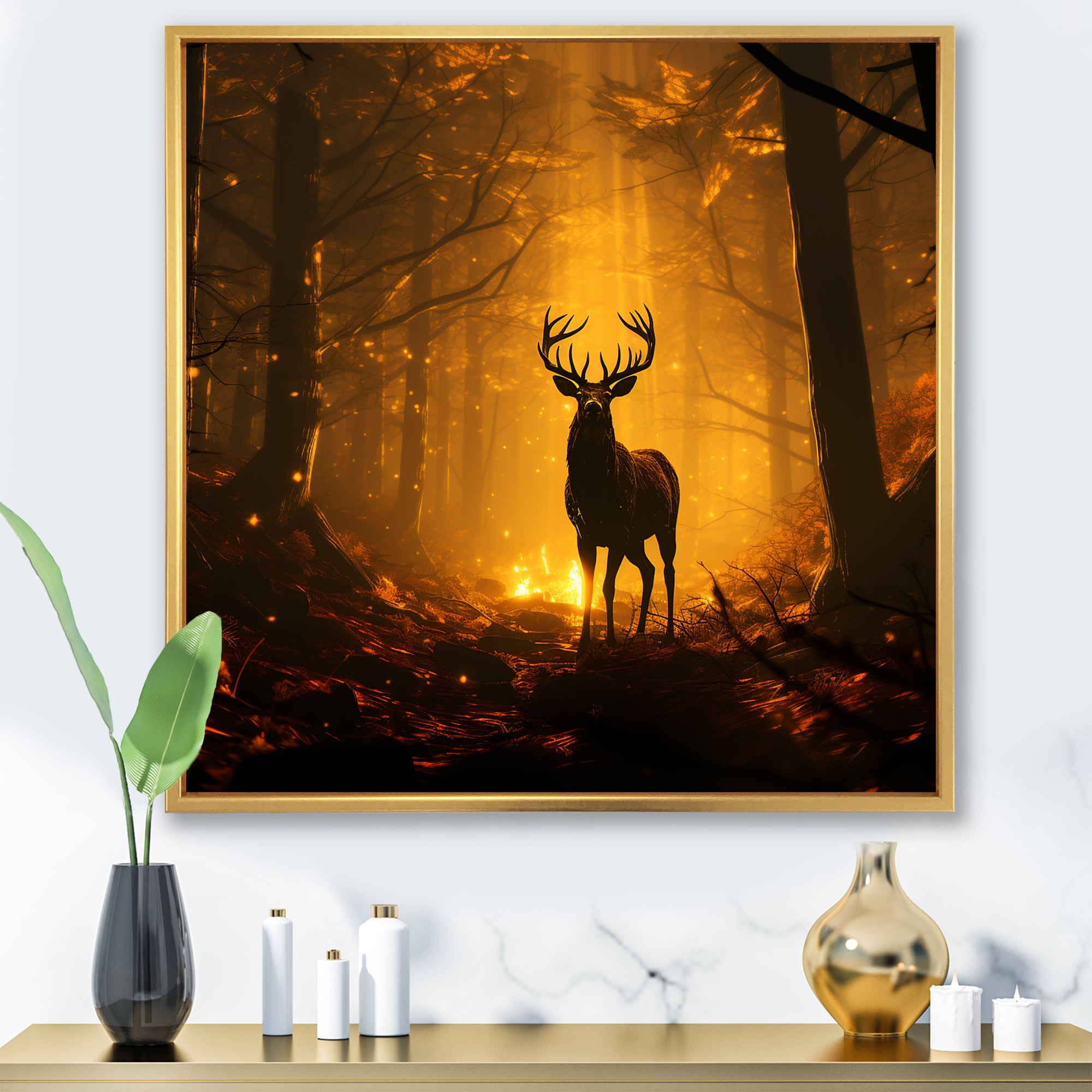 Brown Majestic Forest Deer - Deer Living Room Wall Art