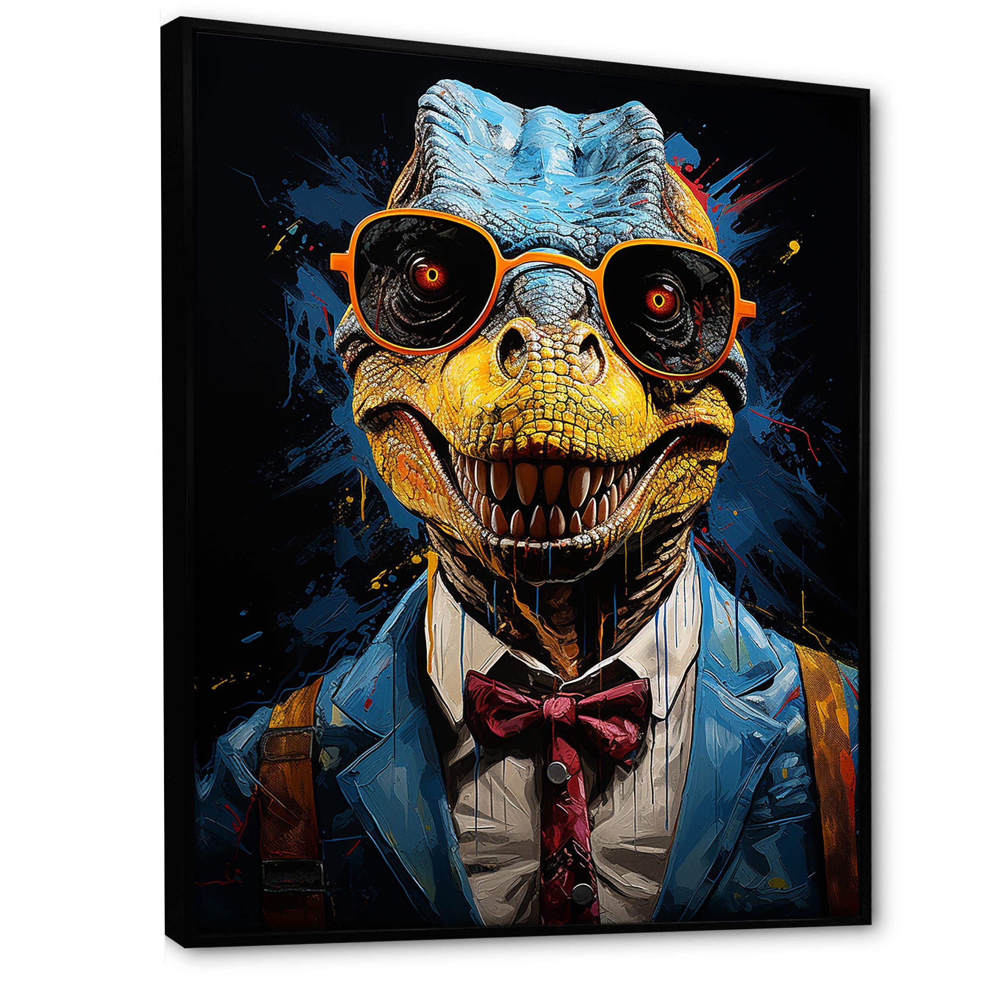 Classical Dino Grace in suit - Dinosaur Large Canvas Wall Art