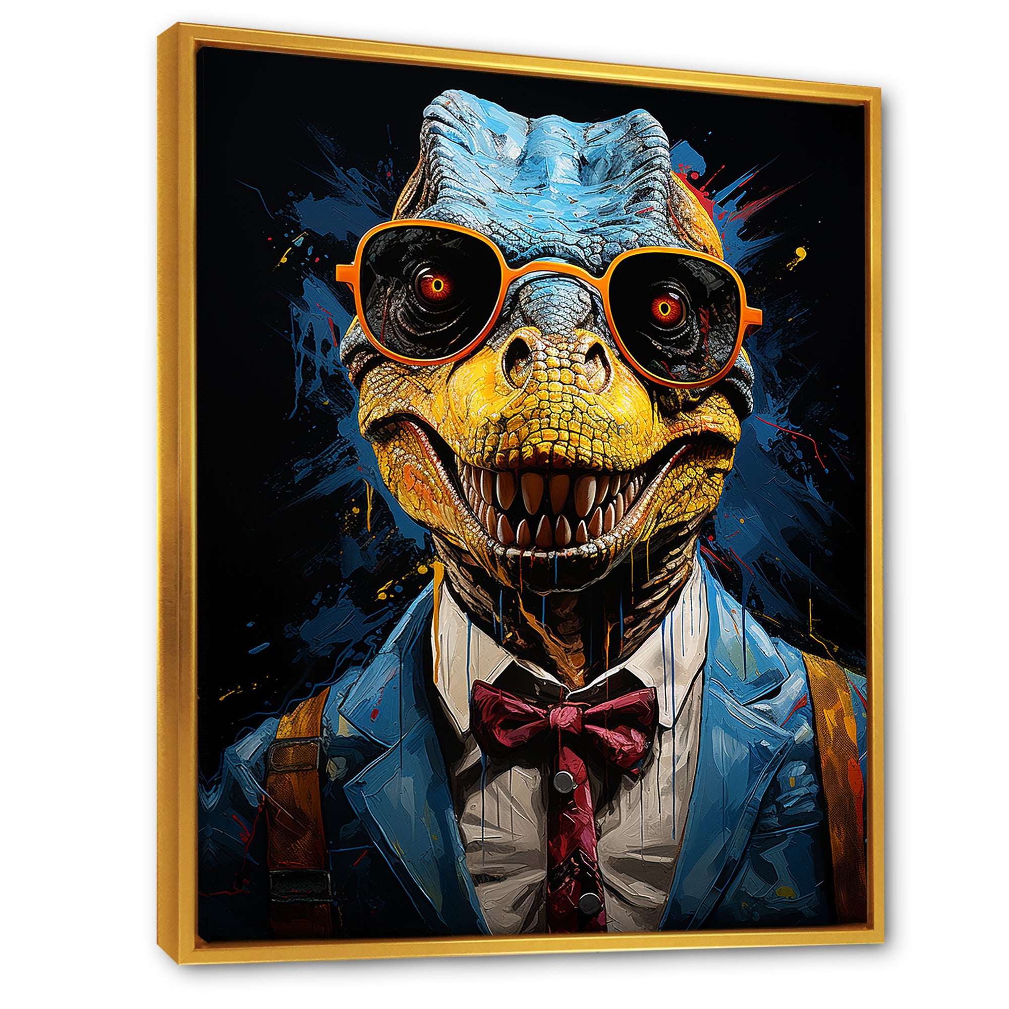Classical Dino Grace in suit - Dinosaur Large Canvas Wall Art