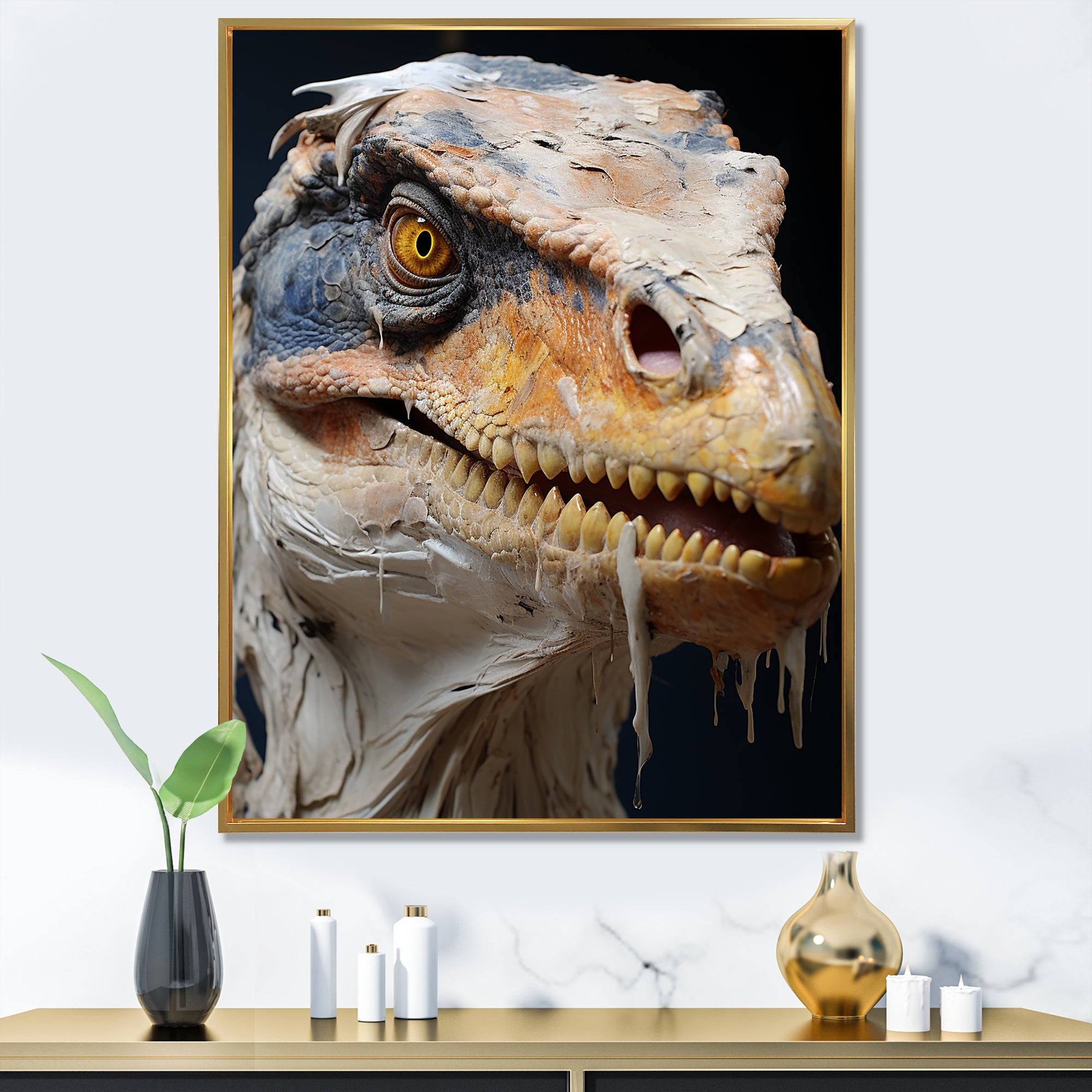 Grey Velociraptor in jungle - Dinosaur Canvas Wall Art