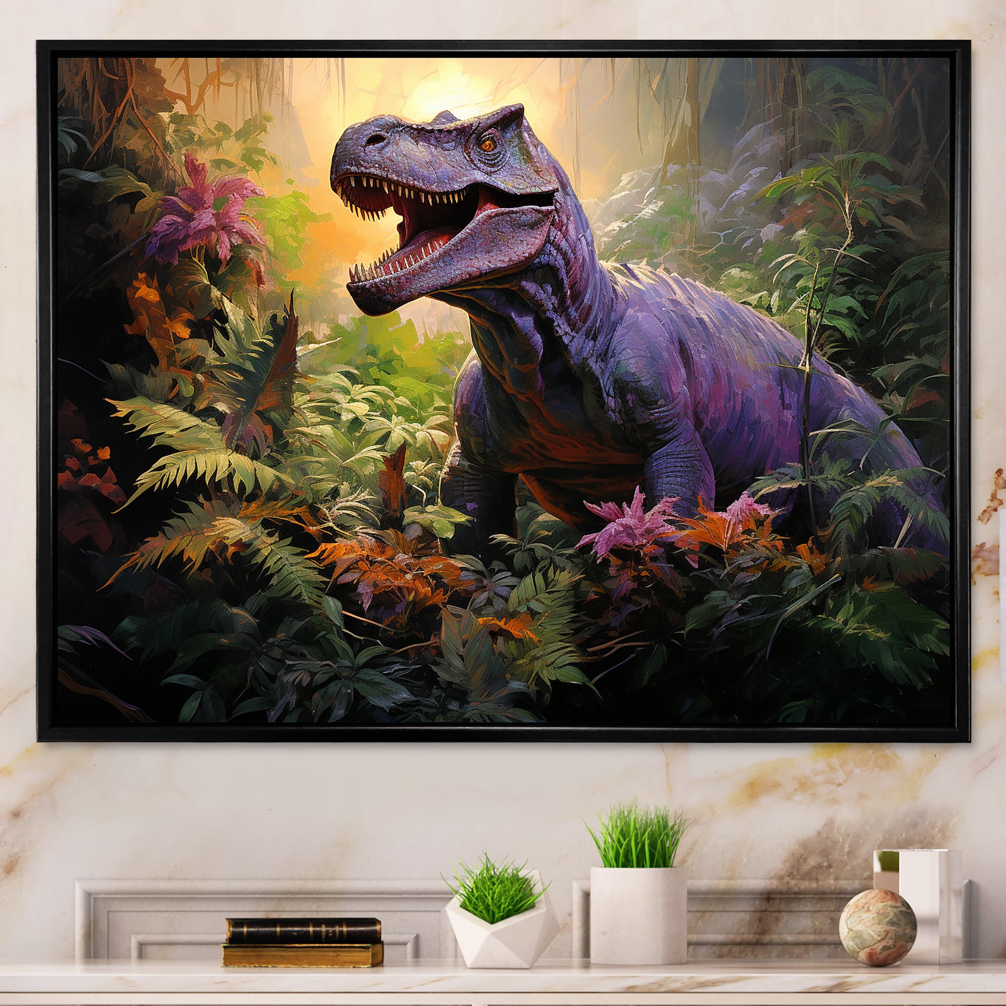 Prehistoric dinosaur in the jungle - Dinosaur Living Room Wall Art