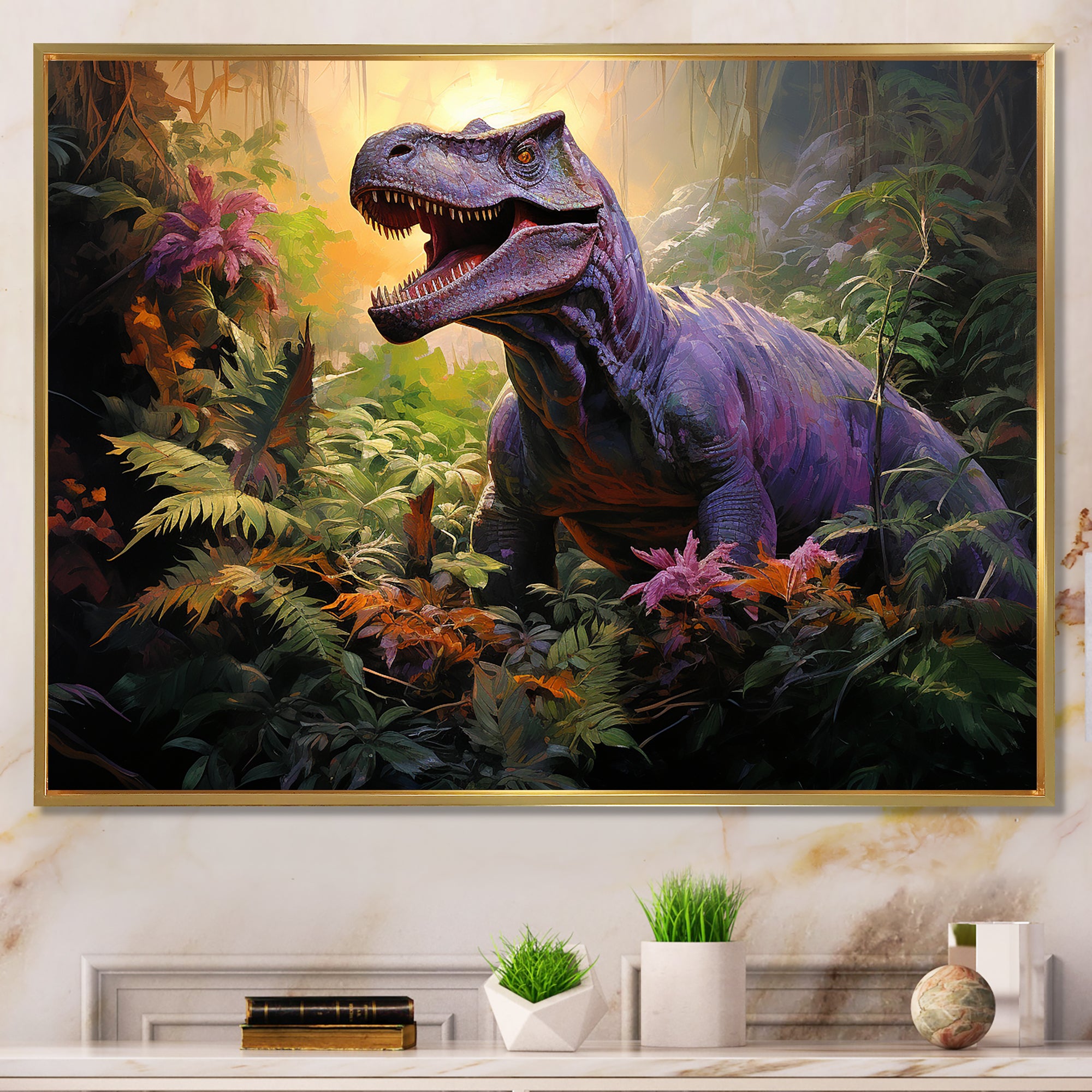 Prehistoric dinosaur in the jungle - Dinosaur Living Room Wall Art